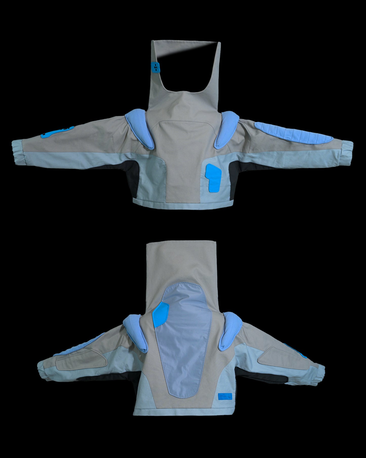 alien sci fi off world bounty hunter men jacket, front and back view