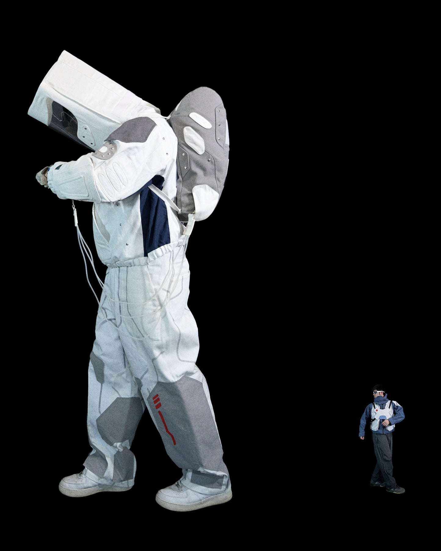 astro space tech wear cyberpunk jacket, shrink ray