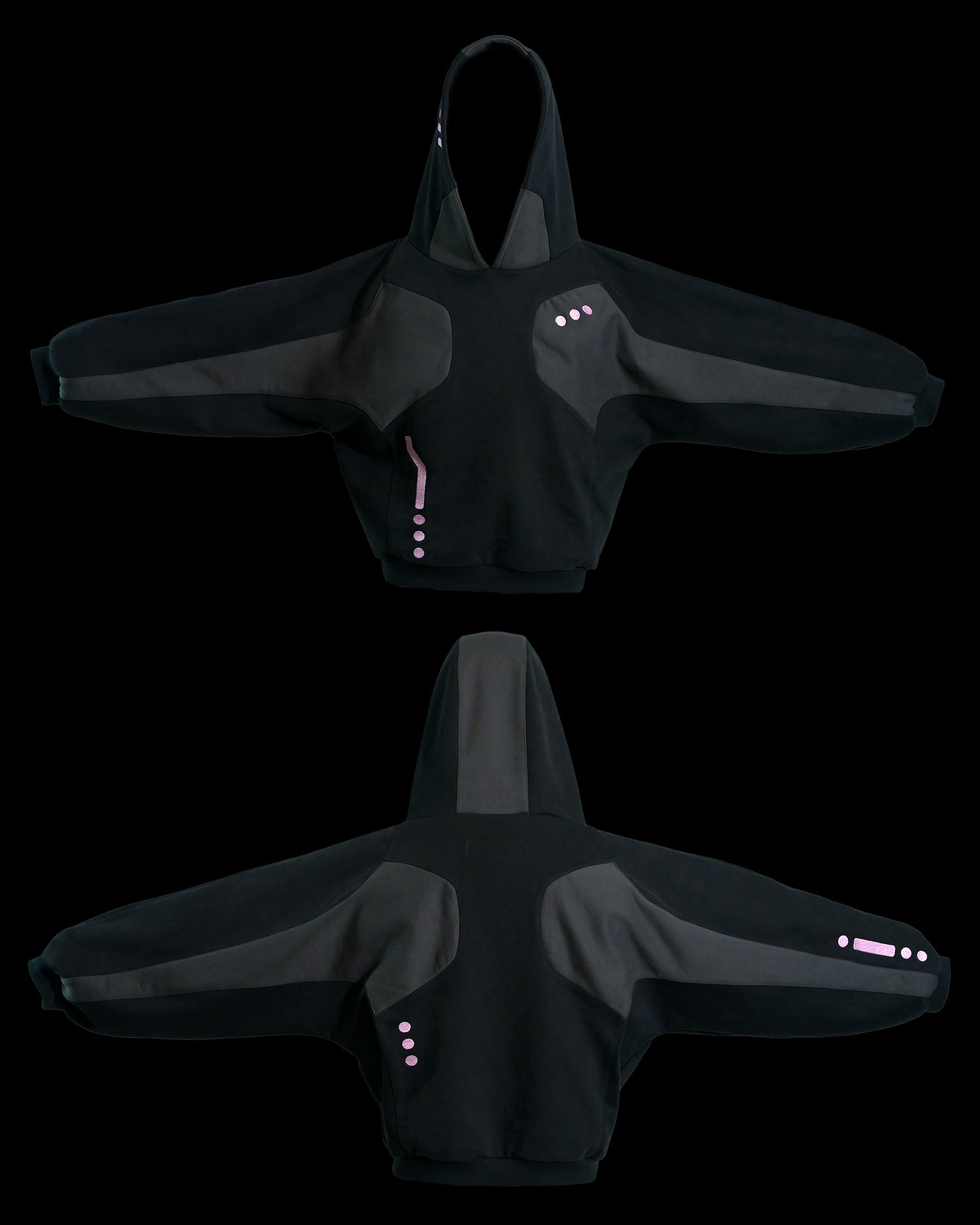 black cybercore archive fashion women's hoodie, front and back view