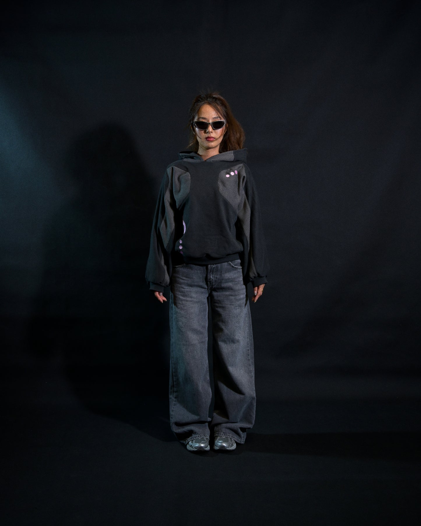 black cybercore archive fashion women's hoodie, front model