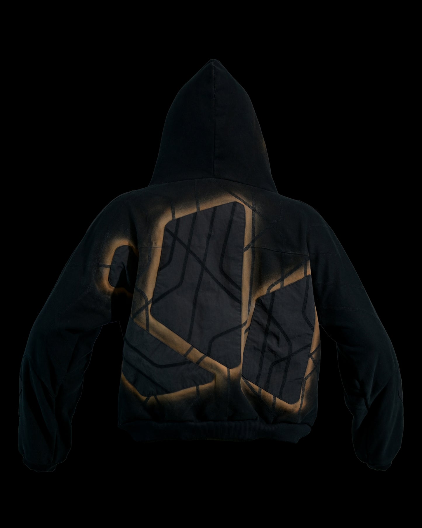 black eclipse air brushed archive streetwear hoodie, back view