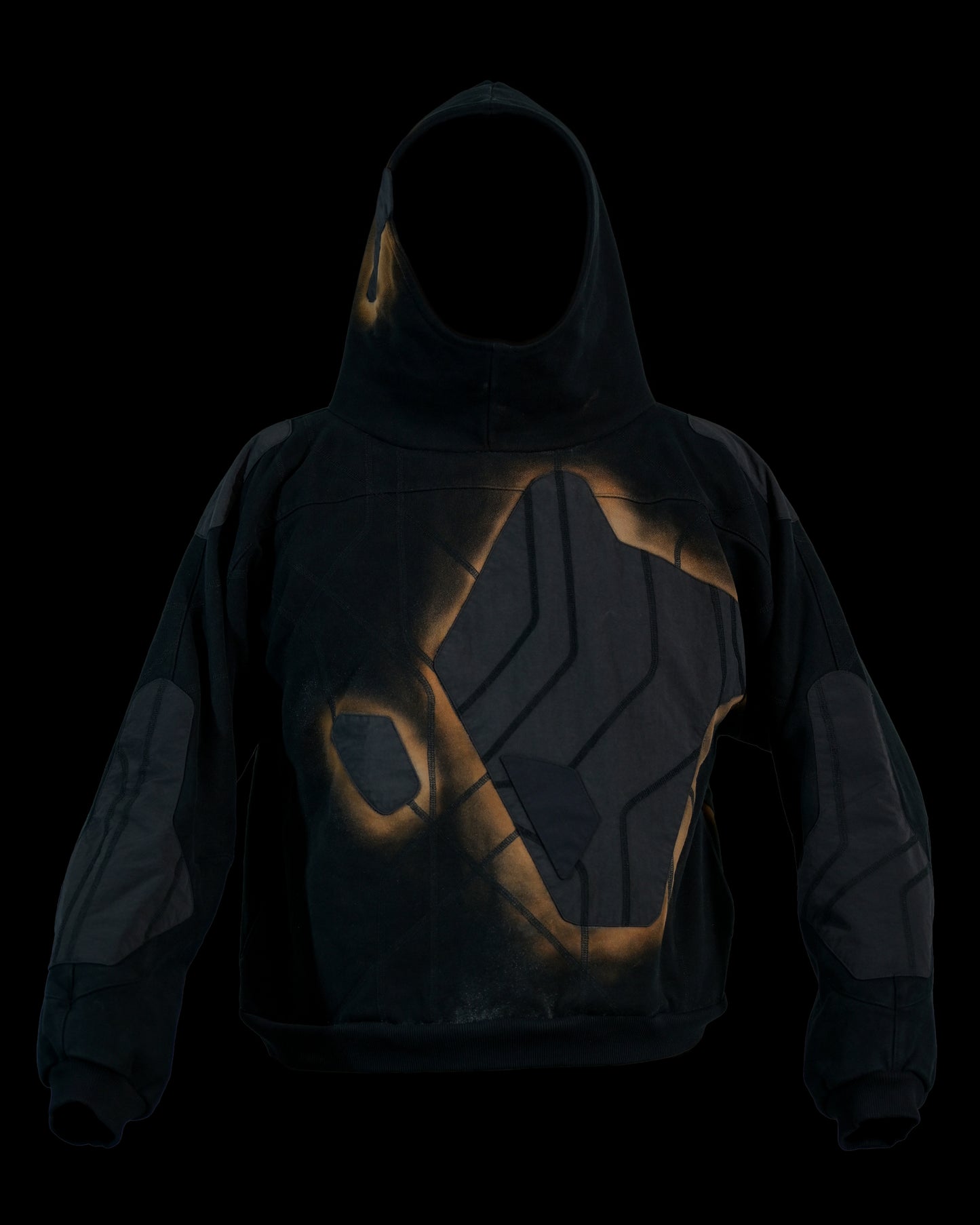 black eclipse air brushed archive streetwear hoodie, front view