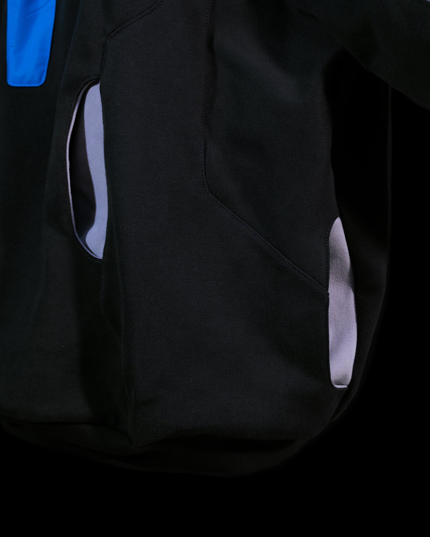 black grid cybercore cyberpunk futuristic hoodie, hidden side pockets