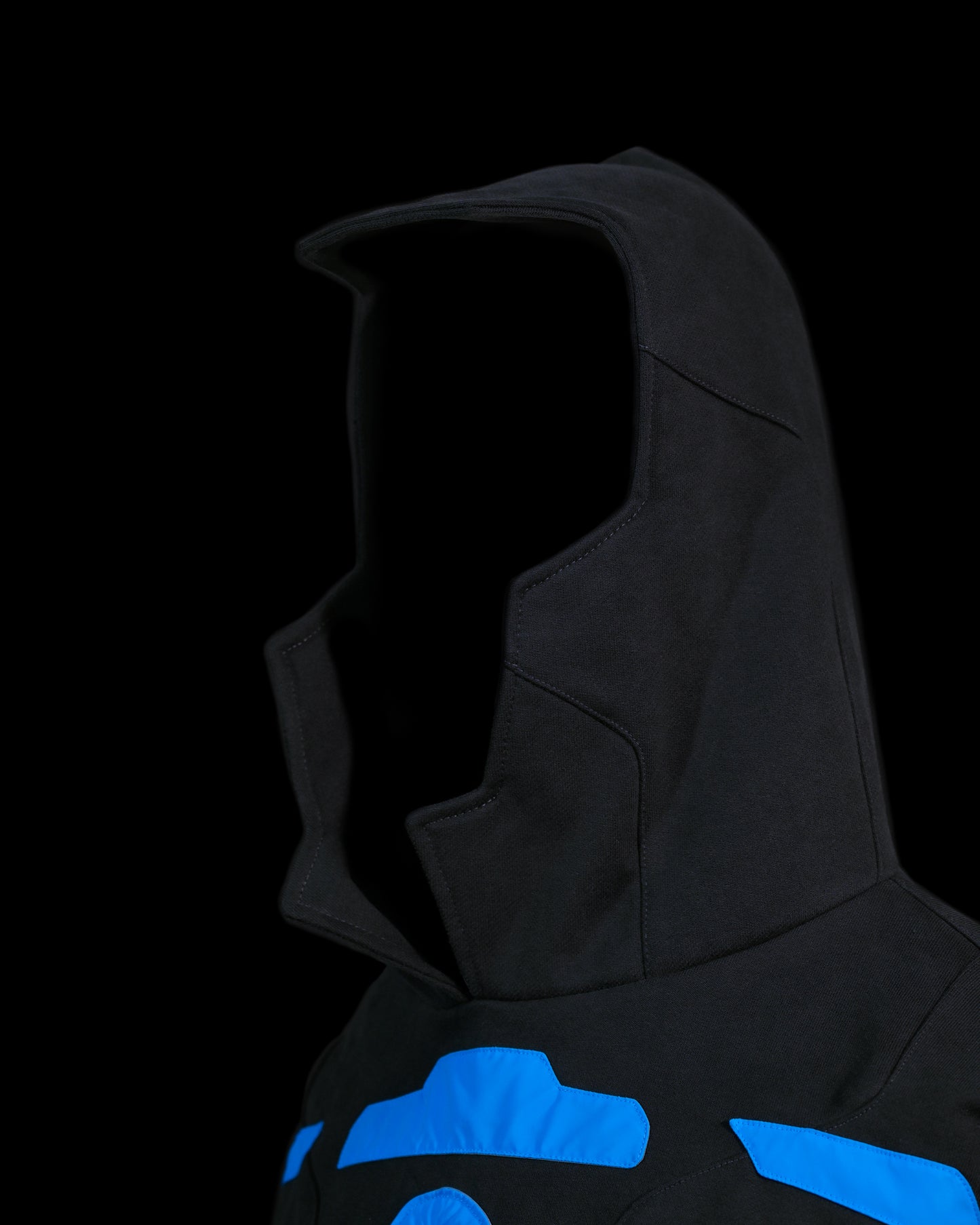 black grid cybercore cyberpunk futuristic hoodie, hood view