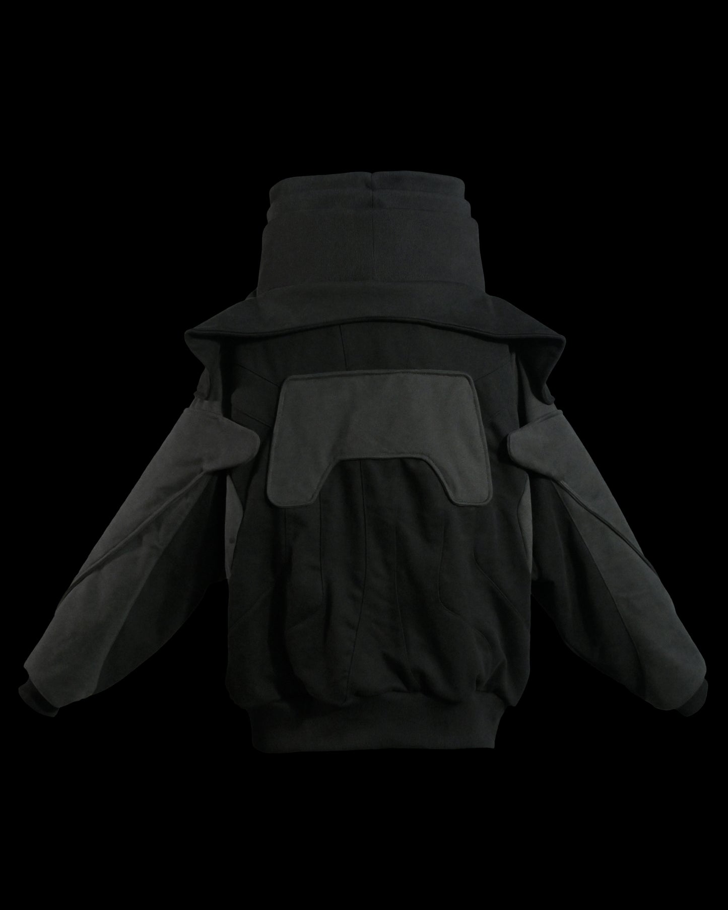 black space futuristic oversized archive sweater, back view