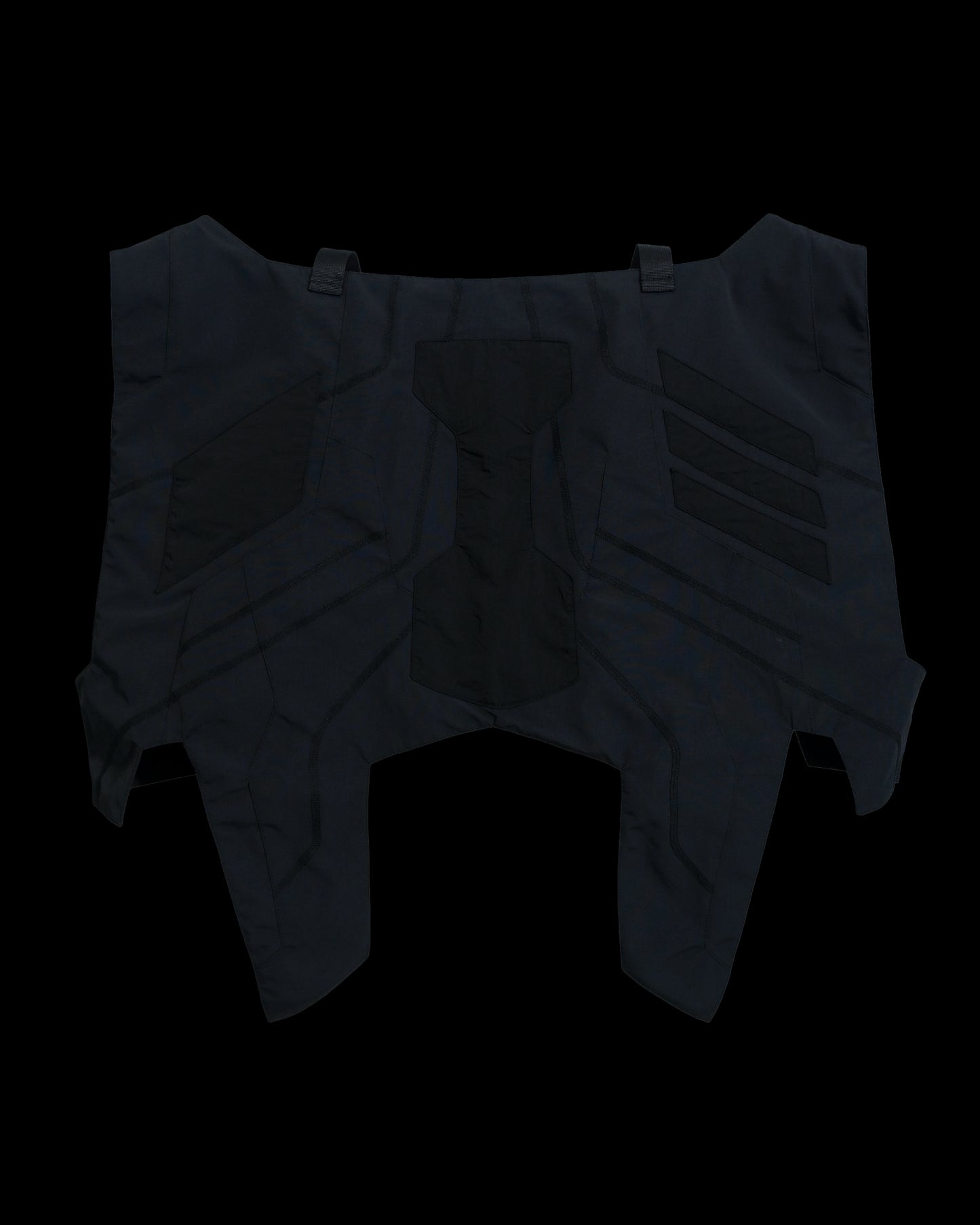 black tactical military dystopian vest, back view