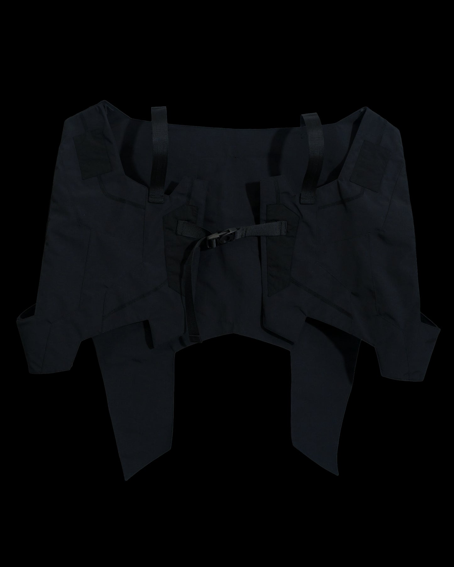 black tactical military dystopian vest, front view