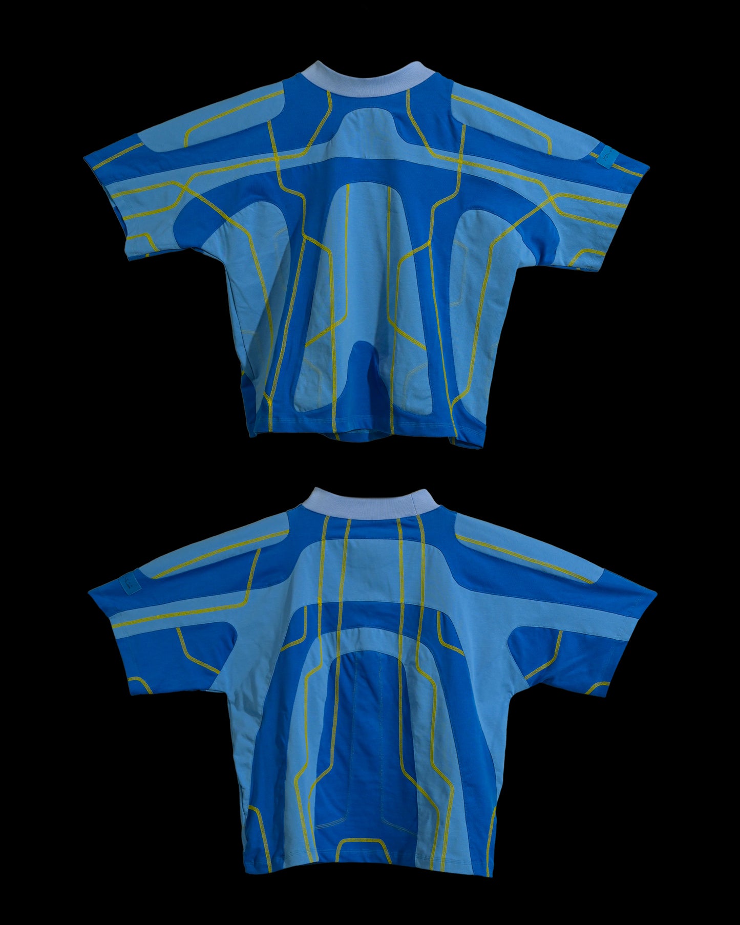 blue hydro sci-fi clothing shirt, front and back view