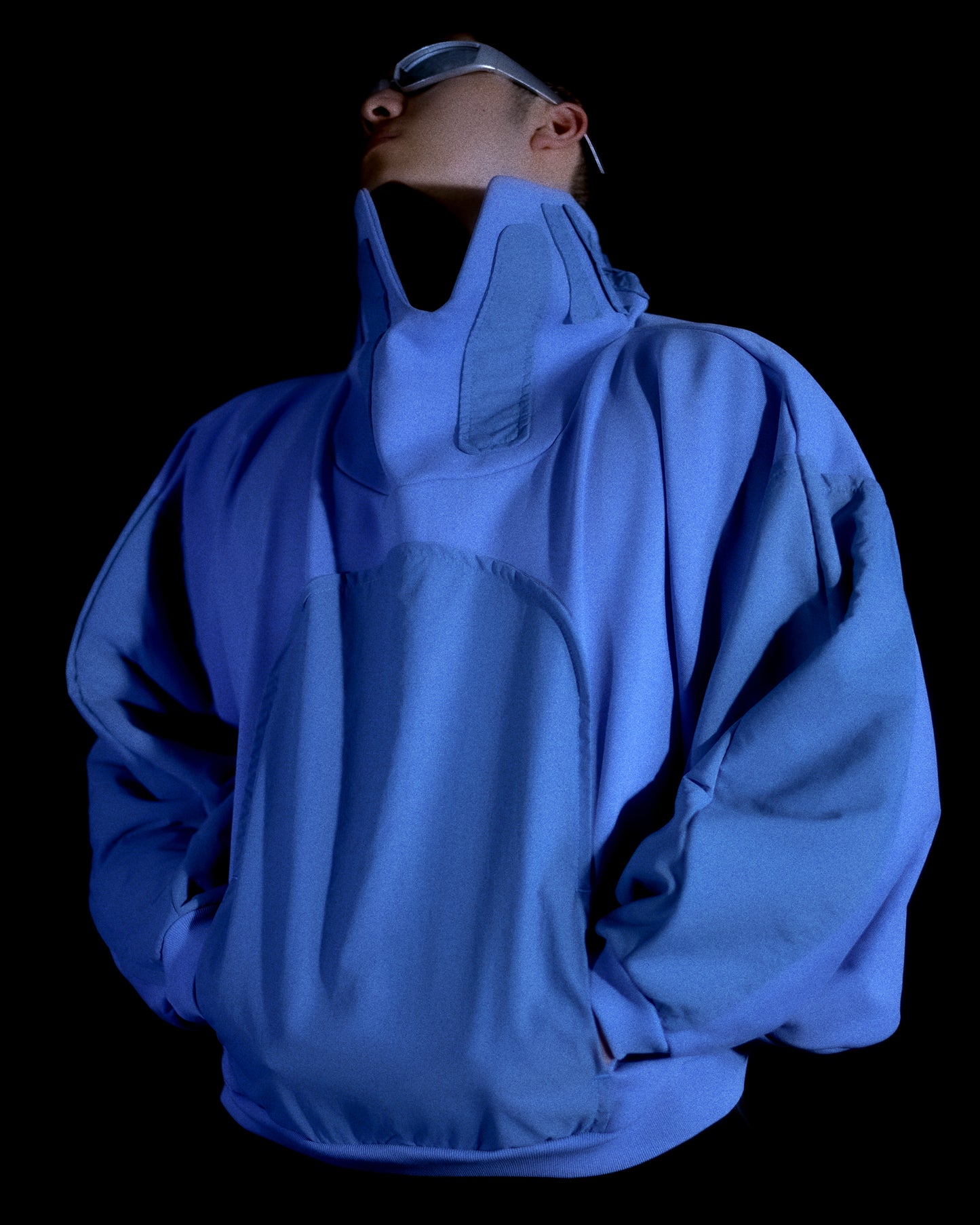 blue space streetwear archive fashion sweater, front model view1