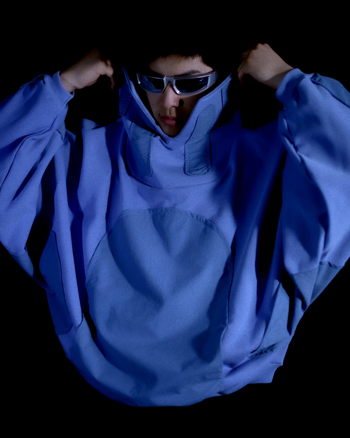 blue space streetwear archive fashion sweater, front model view2
