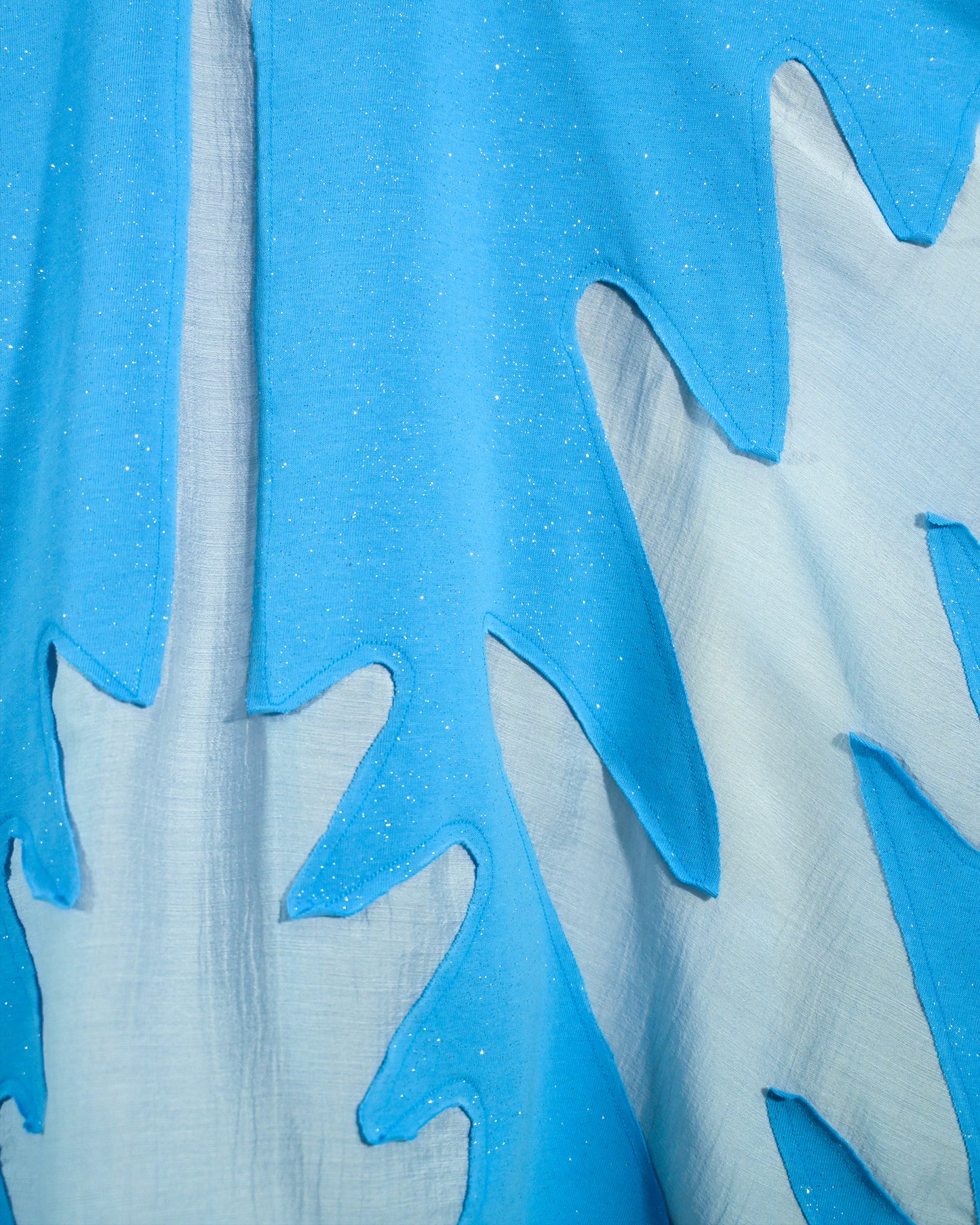 blue womens water world sci-fi shirt, stitching detail