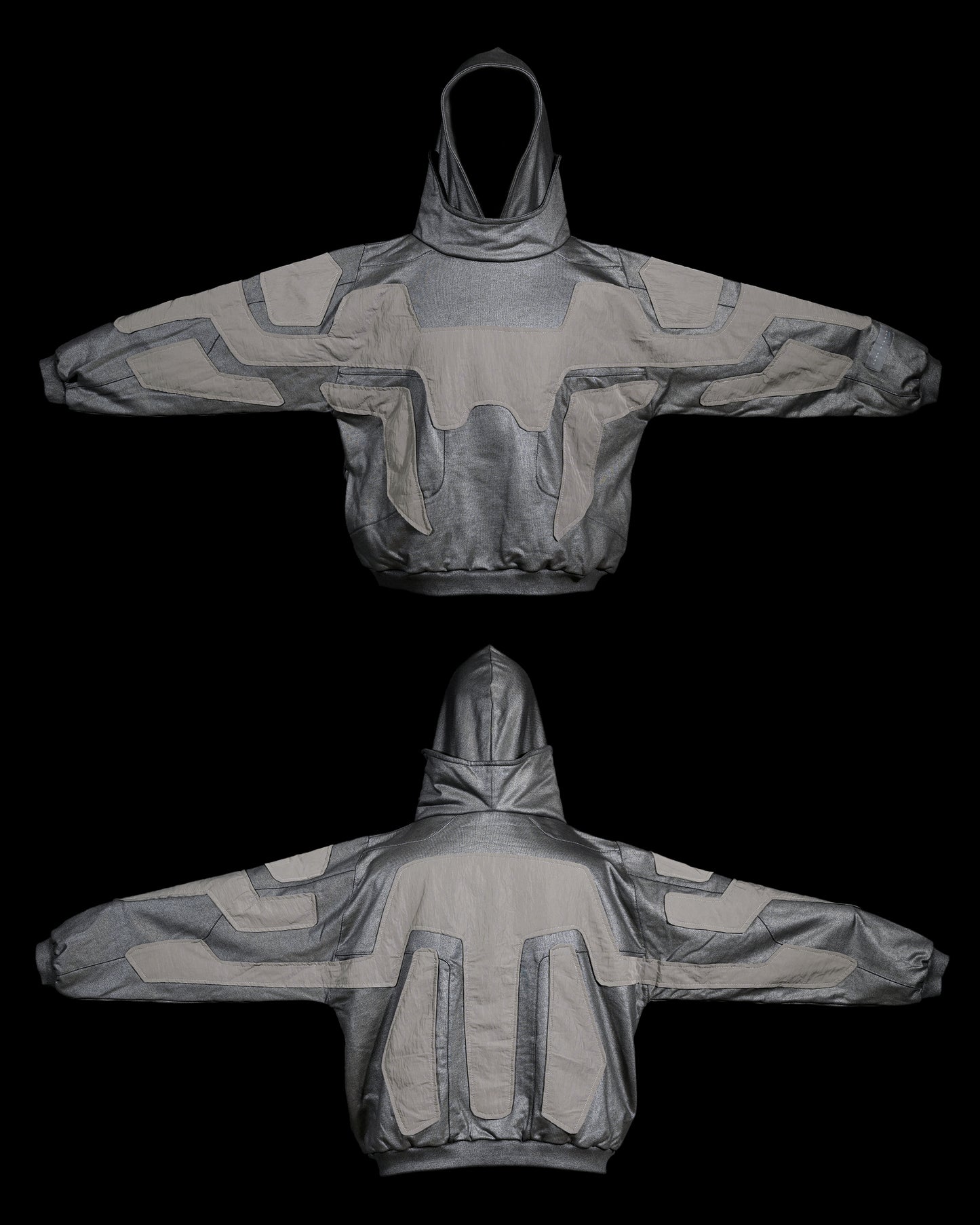 chrome alien sci-fi ufo extraterrestrial archive hoodie, front and back
