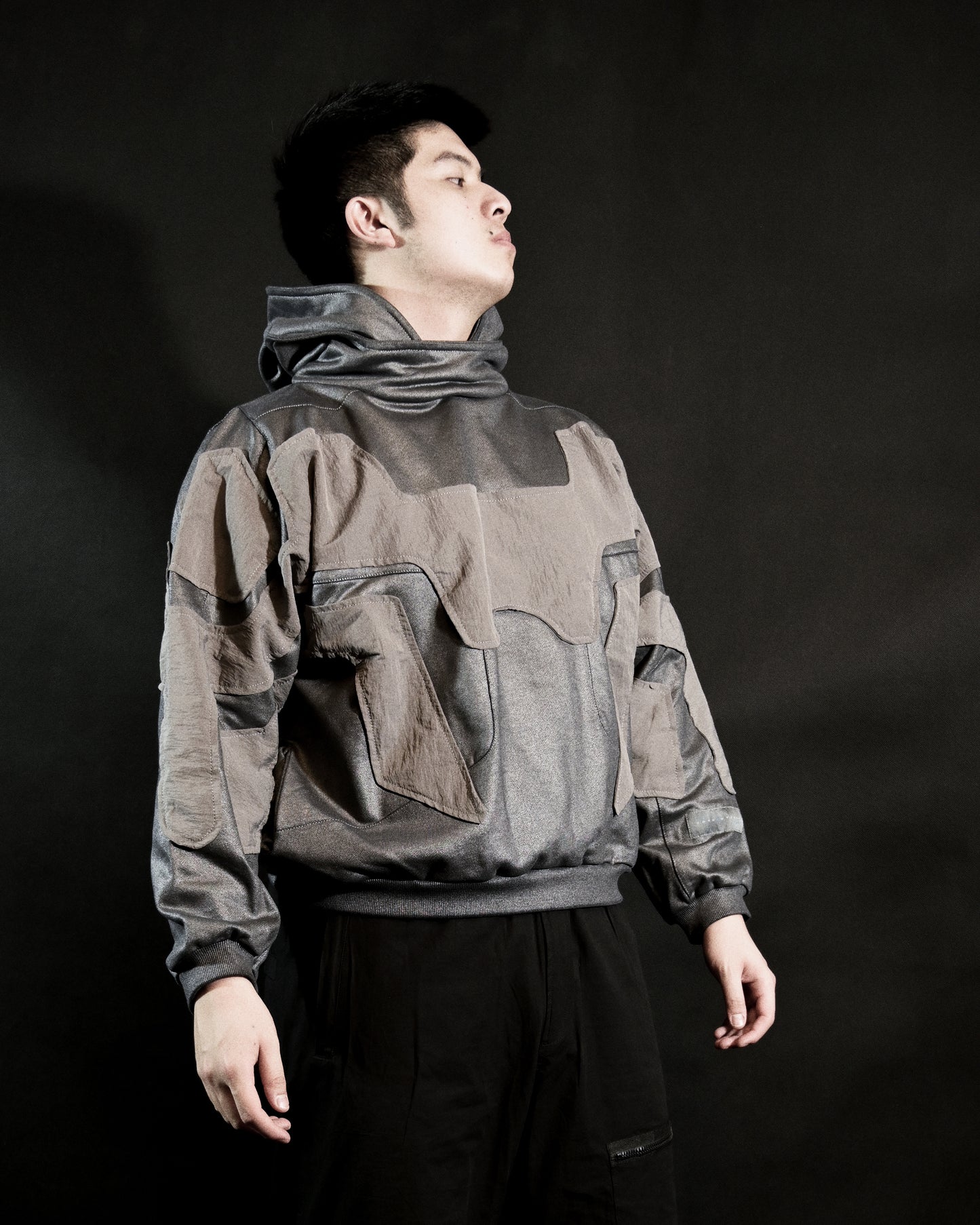 chrome alien sci-fi ufo extraterrestrial archive hoodie, front model view
