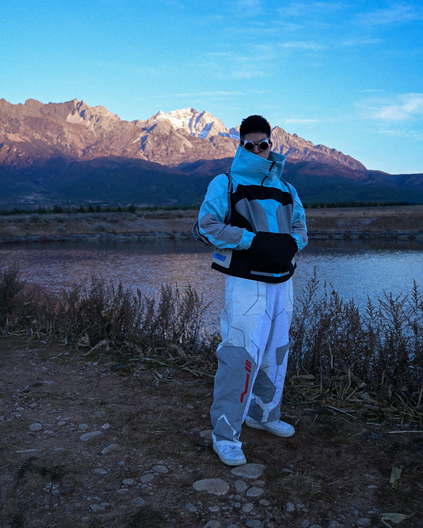 cryogenic ice planet streetwear archive half zip, front model view