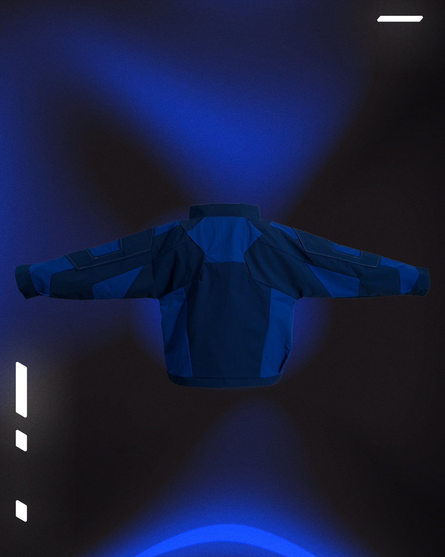 cybercore spacepunk cyberpunk experimental navy jacket, back view