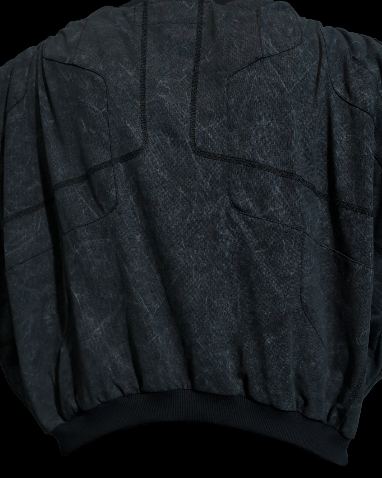 dark black dystopian wasteland cyberpunk long sleeve, back view