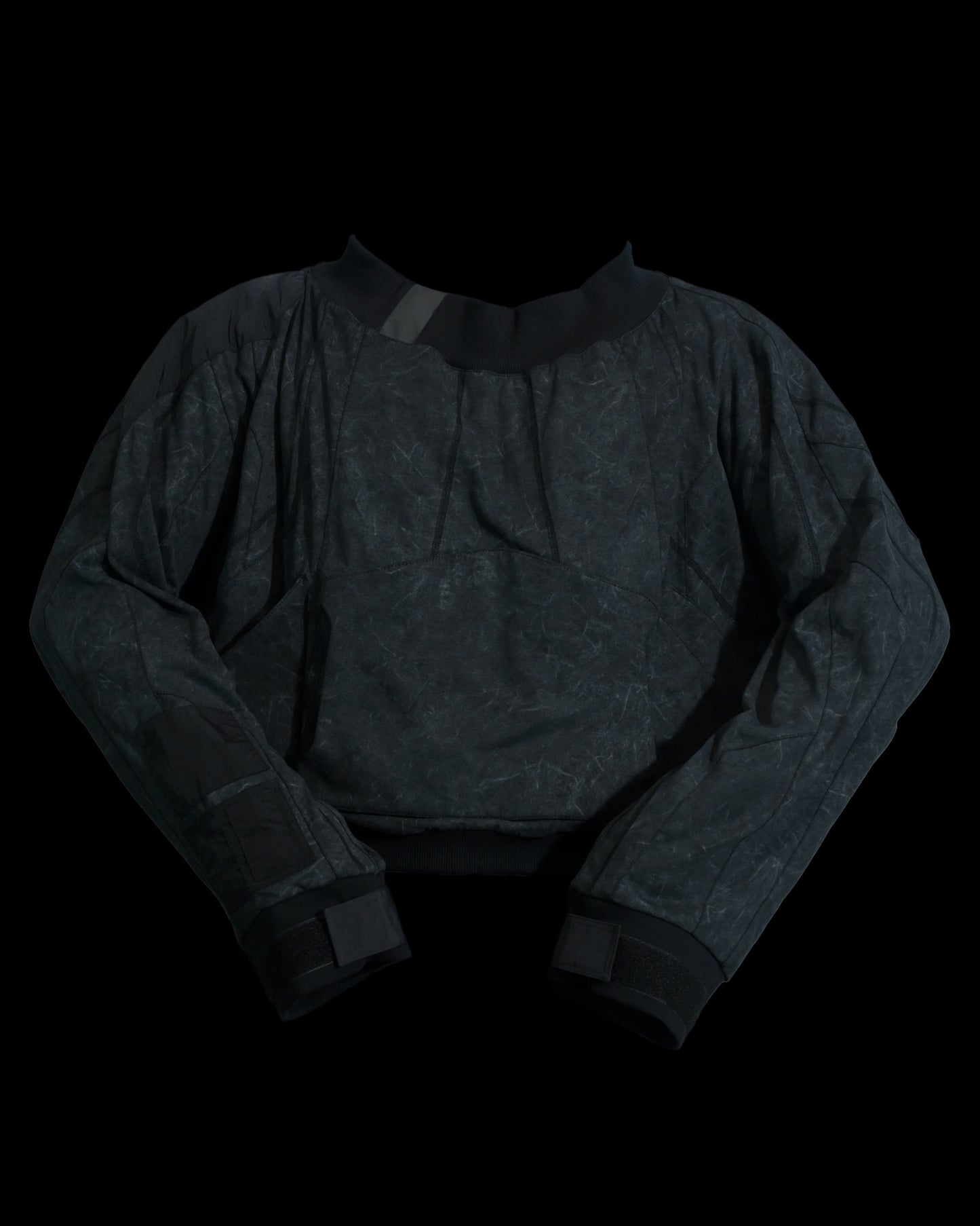 dark black dystopian wasteland cyberpunk long sleeve, front view
