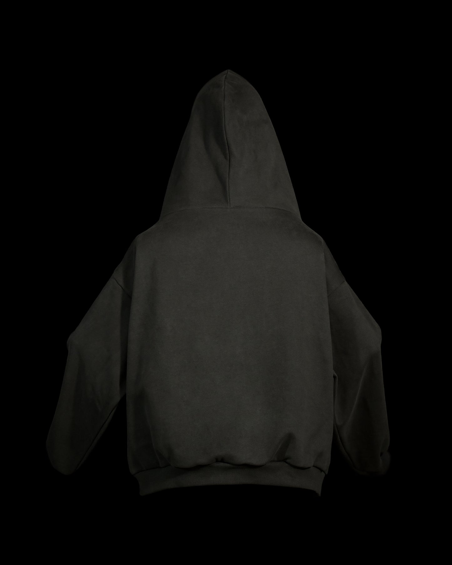 dark grey galactic sci-fi blank streetwear hoodie, back view
