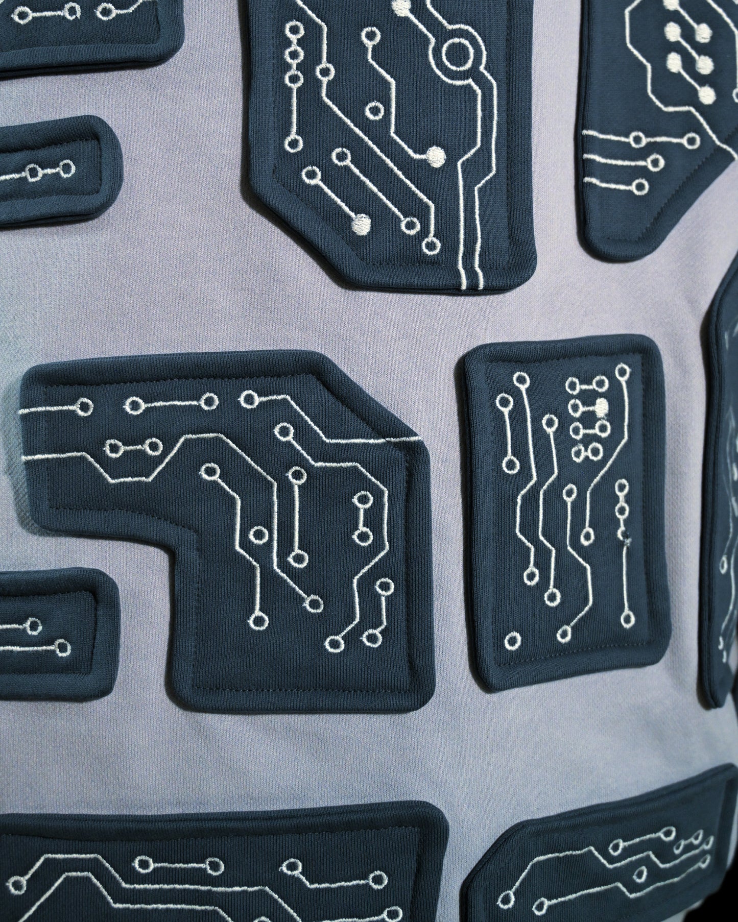grey cybercore grid robotic cyberpunk luxury heavyweight hoodie, embroidery detail