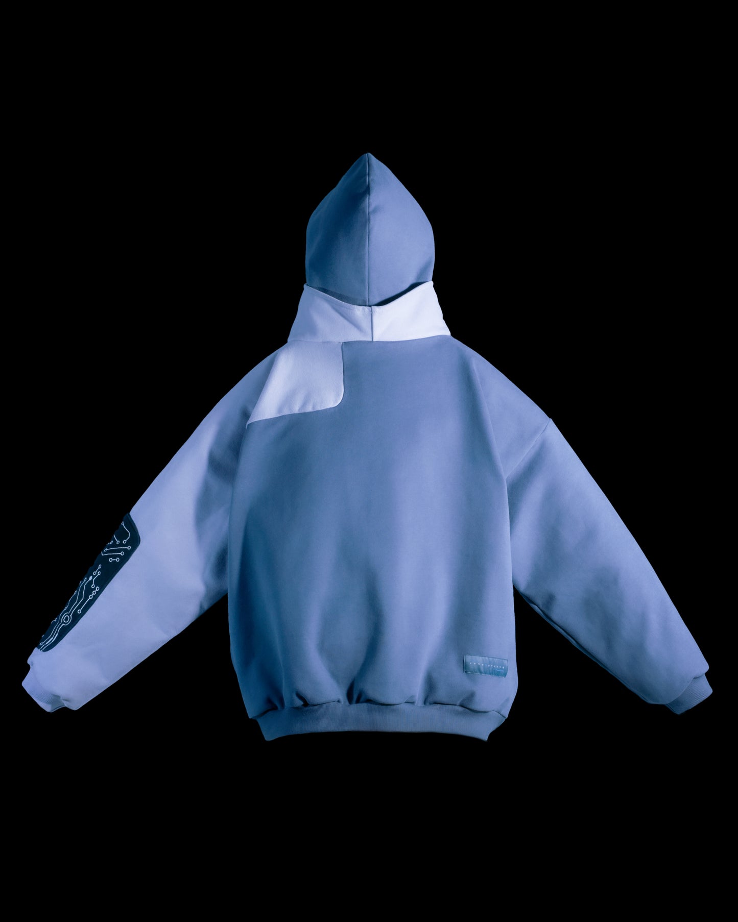 grey techwear grid futuristic pullover hoodie, back view