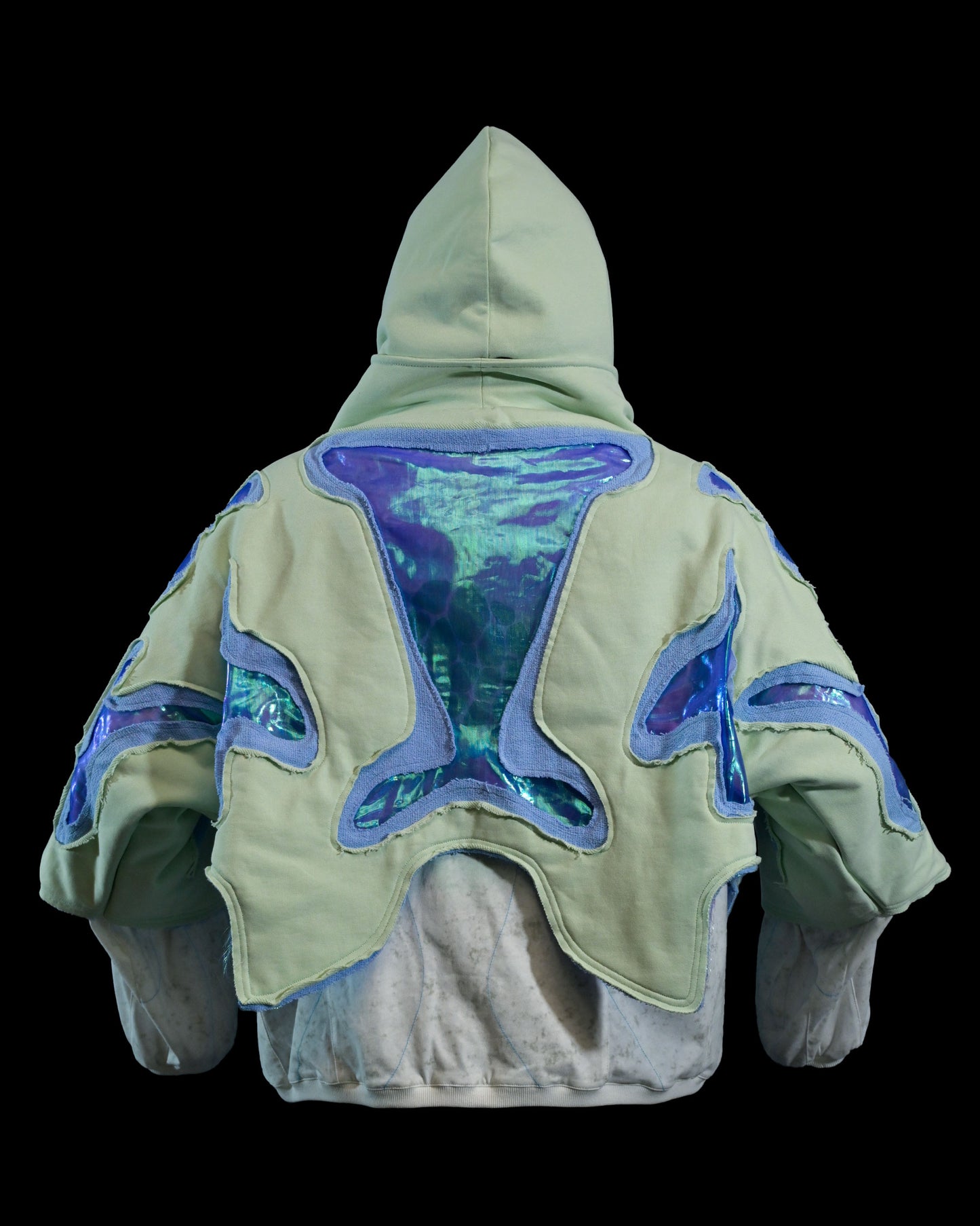 lucid coral aqua sci-fi clothing hoodie, back view