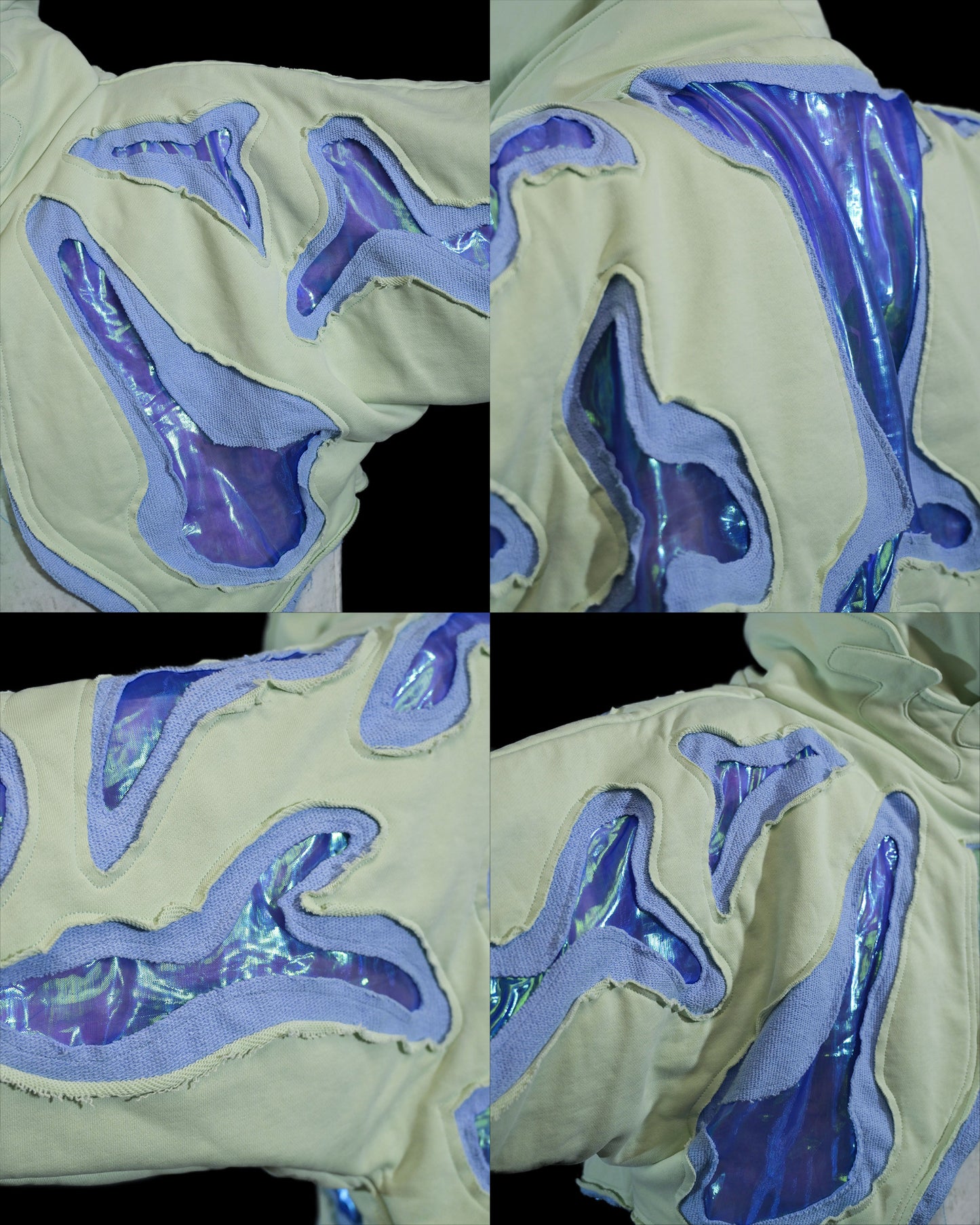 lucid coral aqua sci-fi clothing hoodie, stitching detail