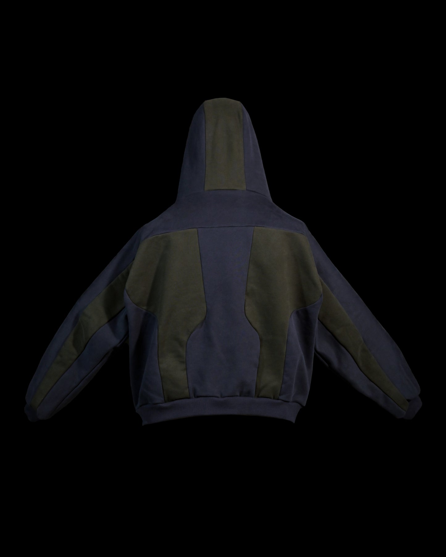 navy android robotic ski hoodie, back view