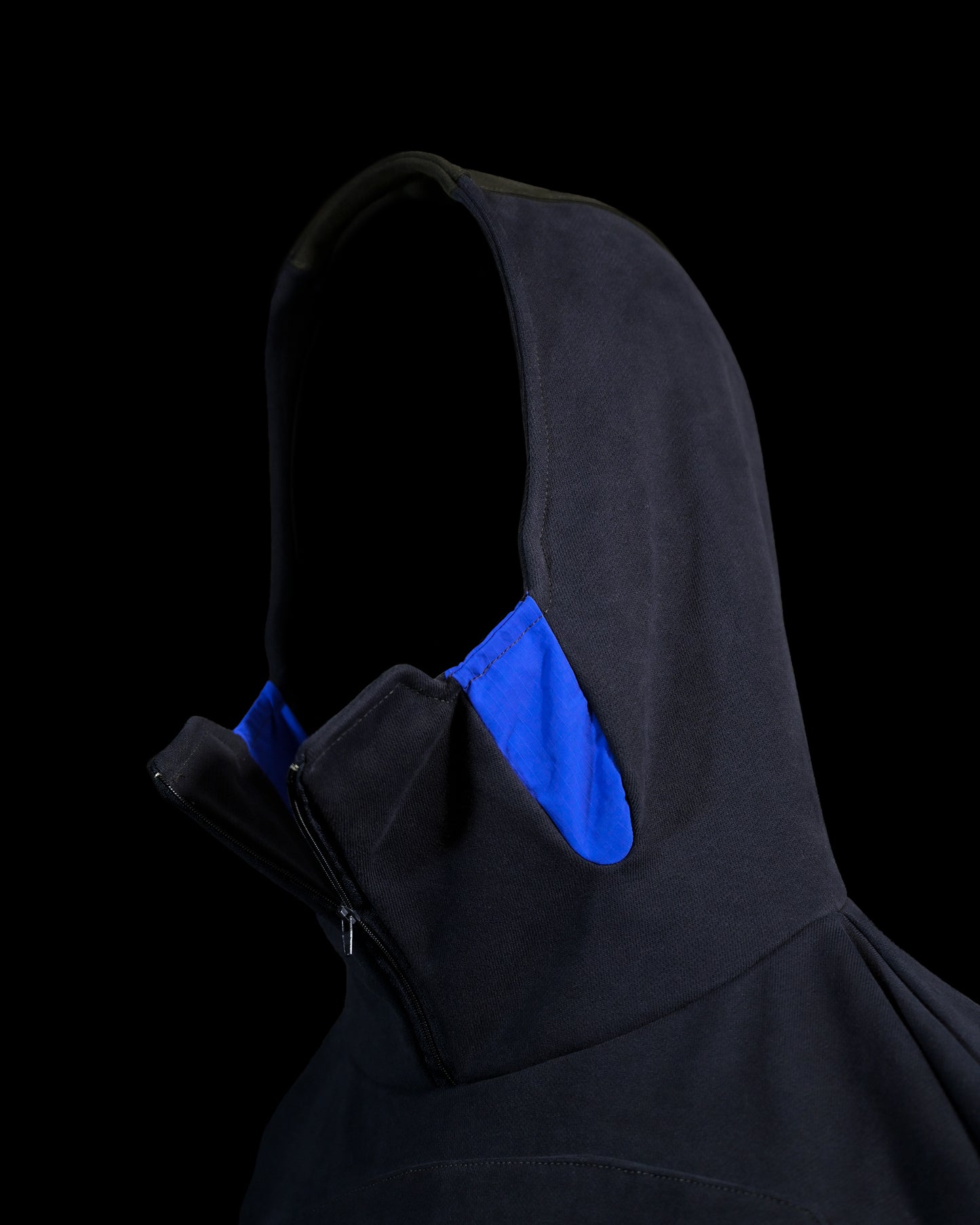 navy android robotic ski hoodie, hood