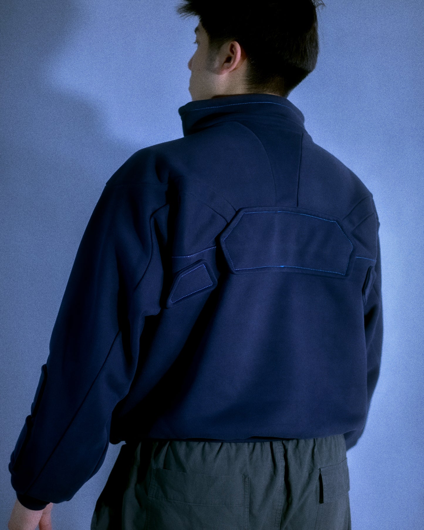 navy android space heavyweight sweater, back model view