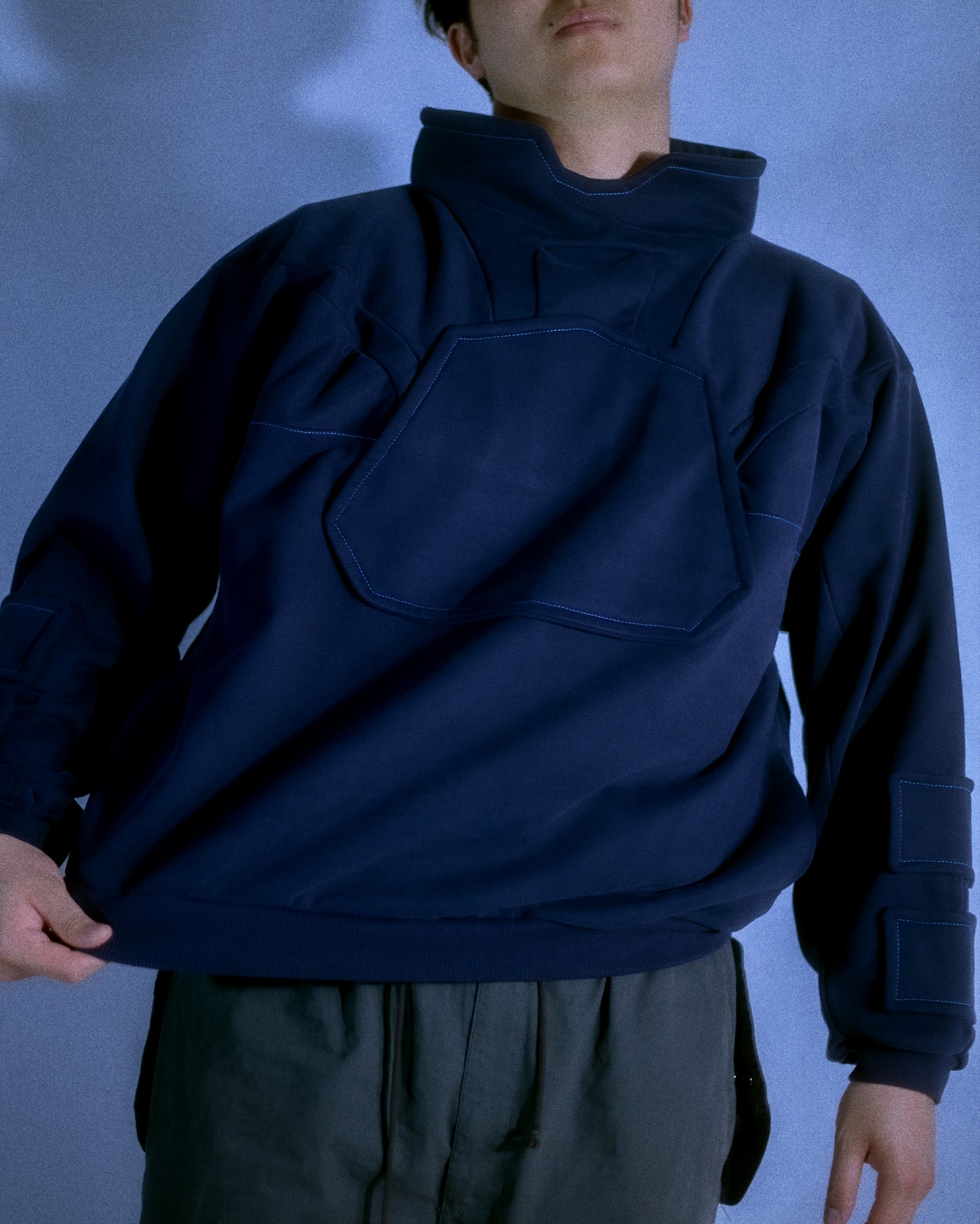 navy android space heavyweight sweater, front model view