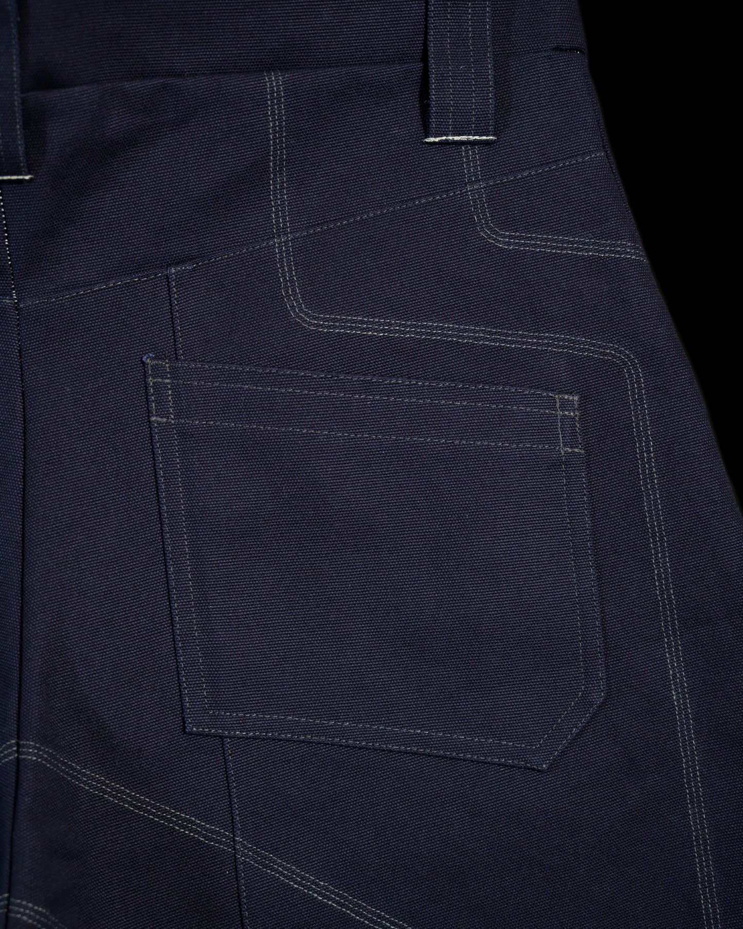 navy cotton canvas techwear cybernetic archive fashion shorts, back pocket