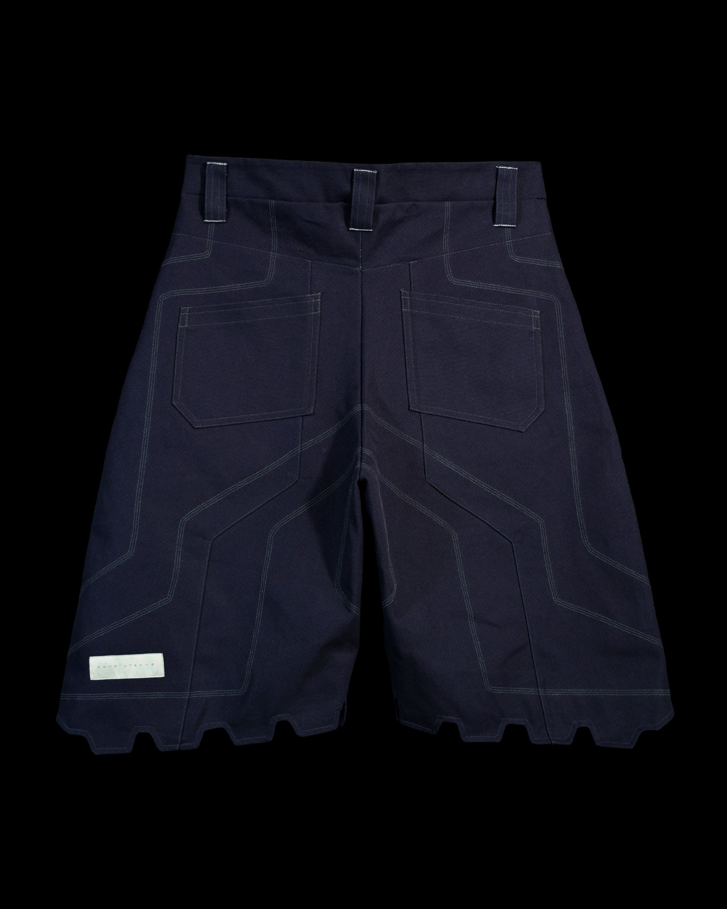 navy cotton canvas techwear cybernetic archive fashion shorts, back view