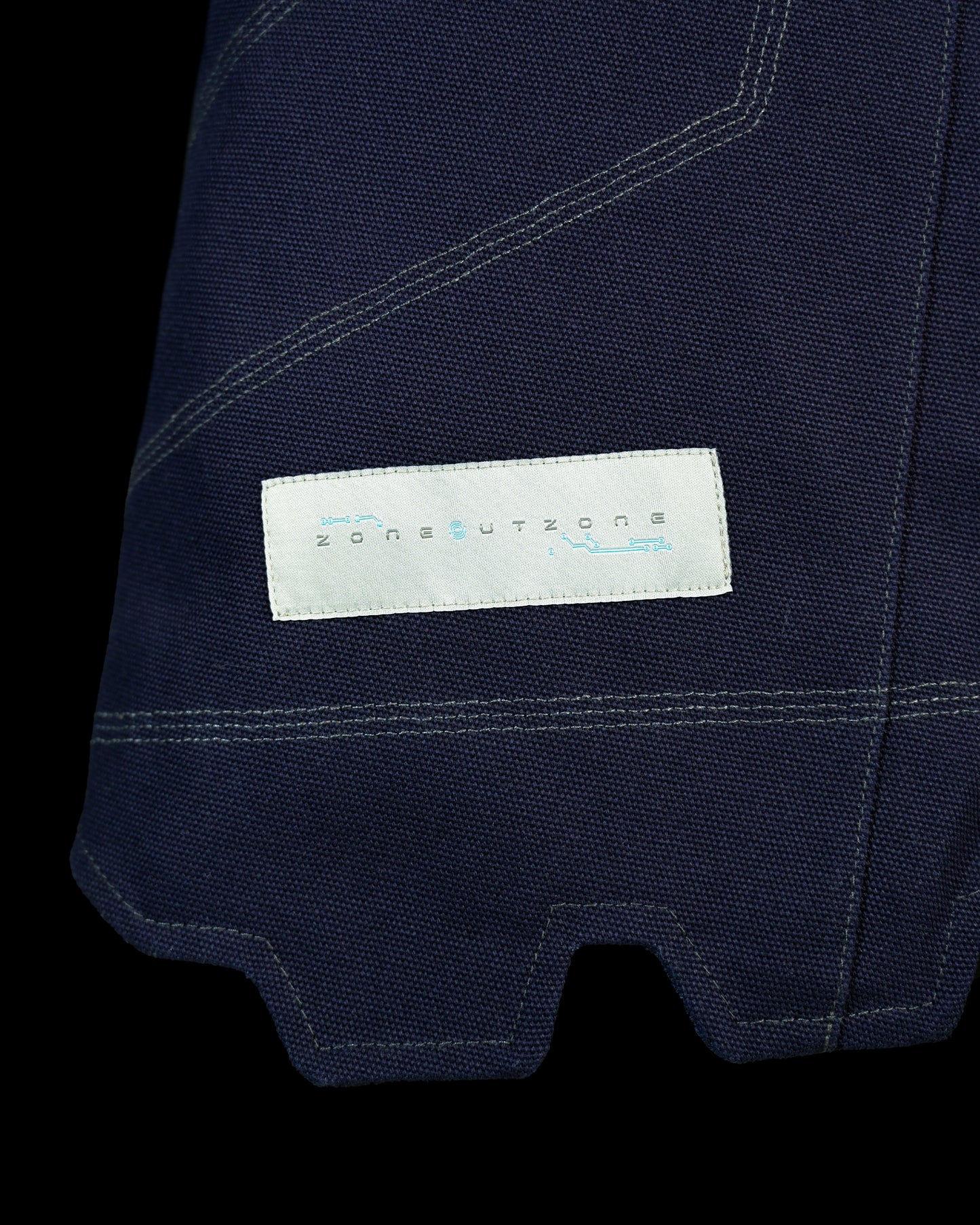 navy cotton canvas techwear cybernetic archive fashion shorts, woven tag