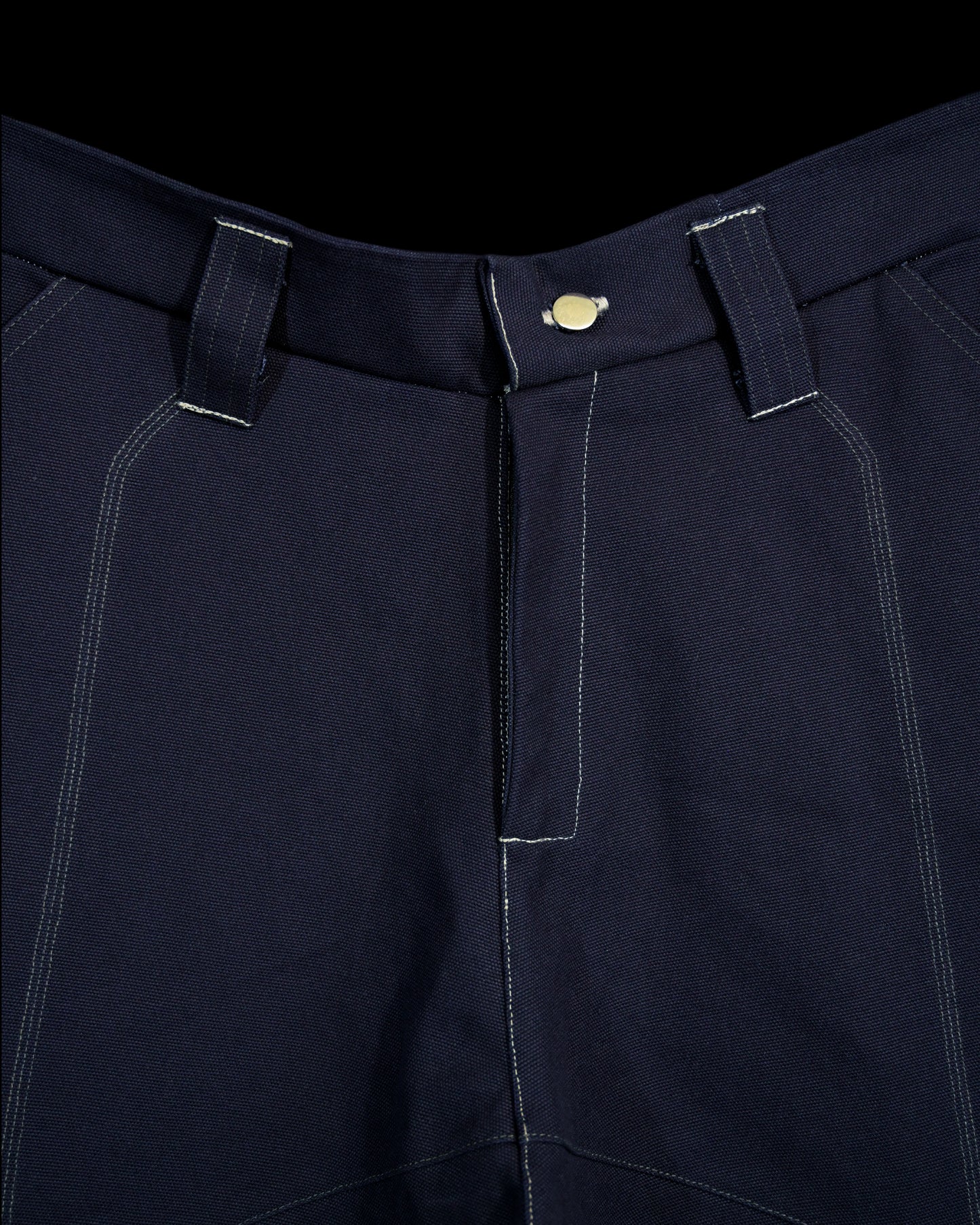 navy cotton canvas techwear cybernetic archive fashion shorts, zipper and button
