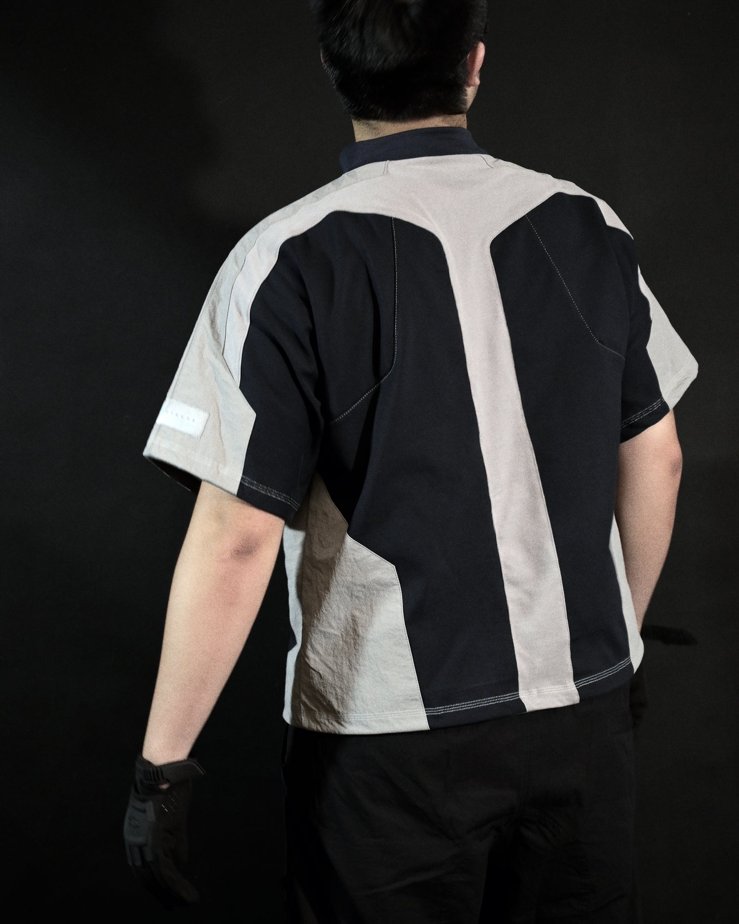 navy futuristic streetwear archive fashion tee, back model view