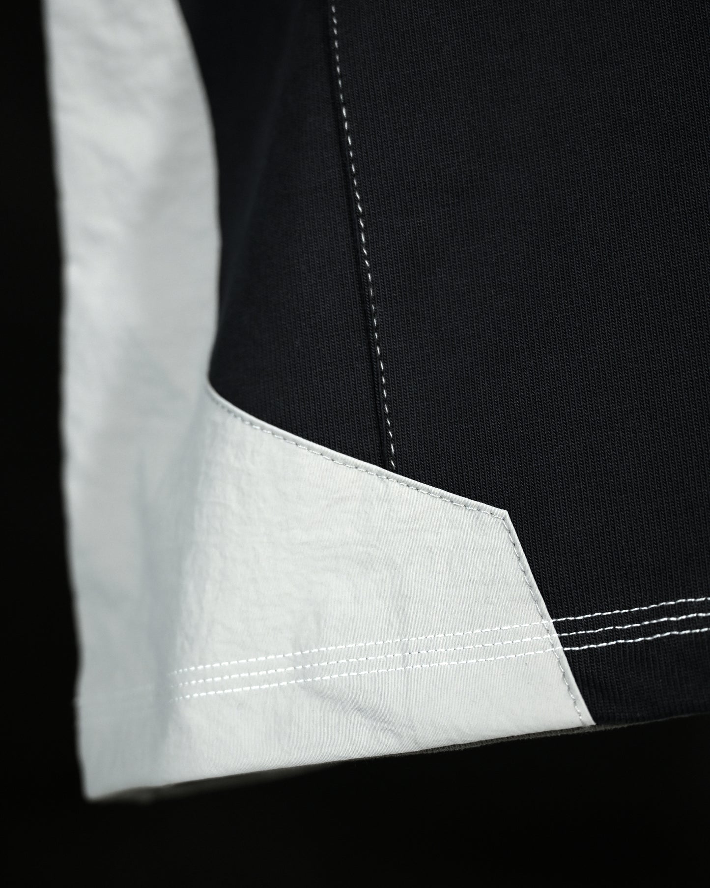 navy futuristic streetwear archive fashion tee, stitching detail view