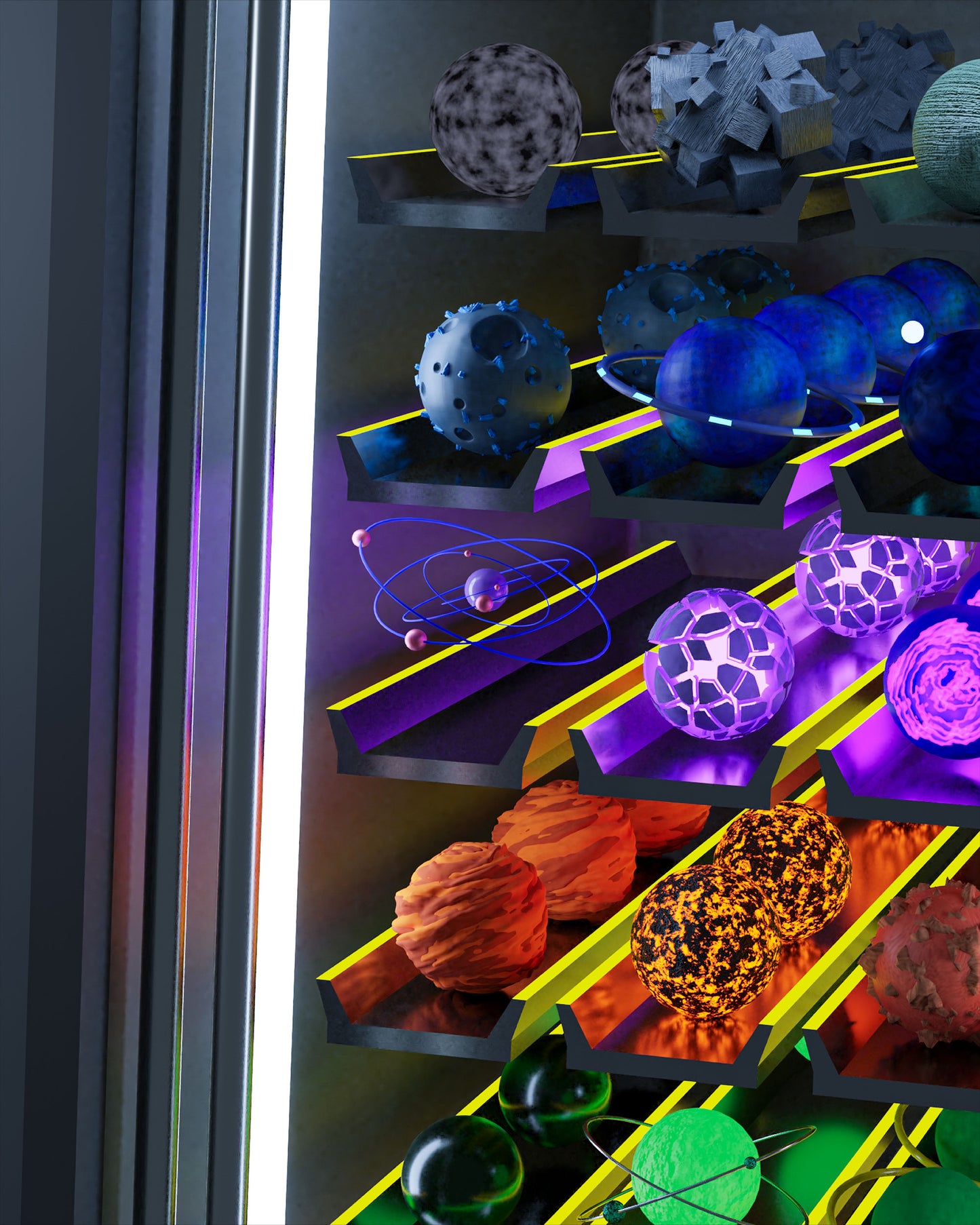 planet vending machine art piece 3D printed backpack, 3D rendering left