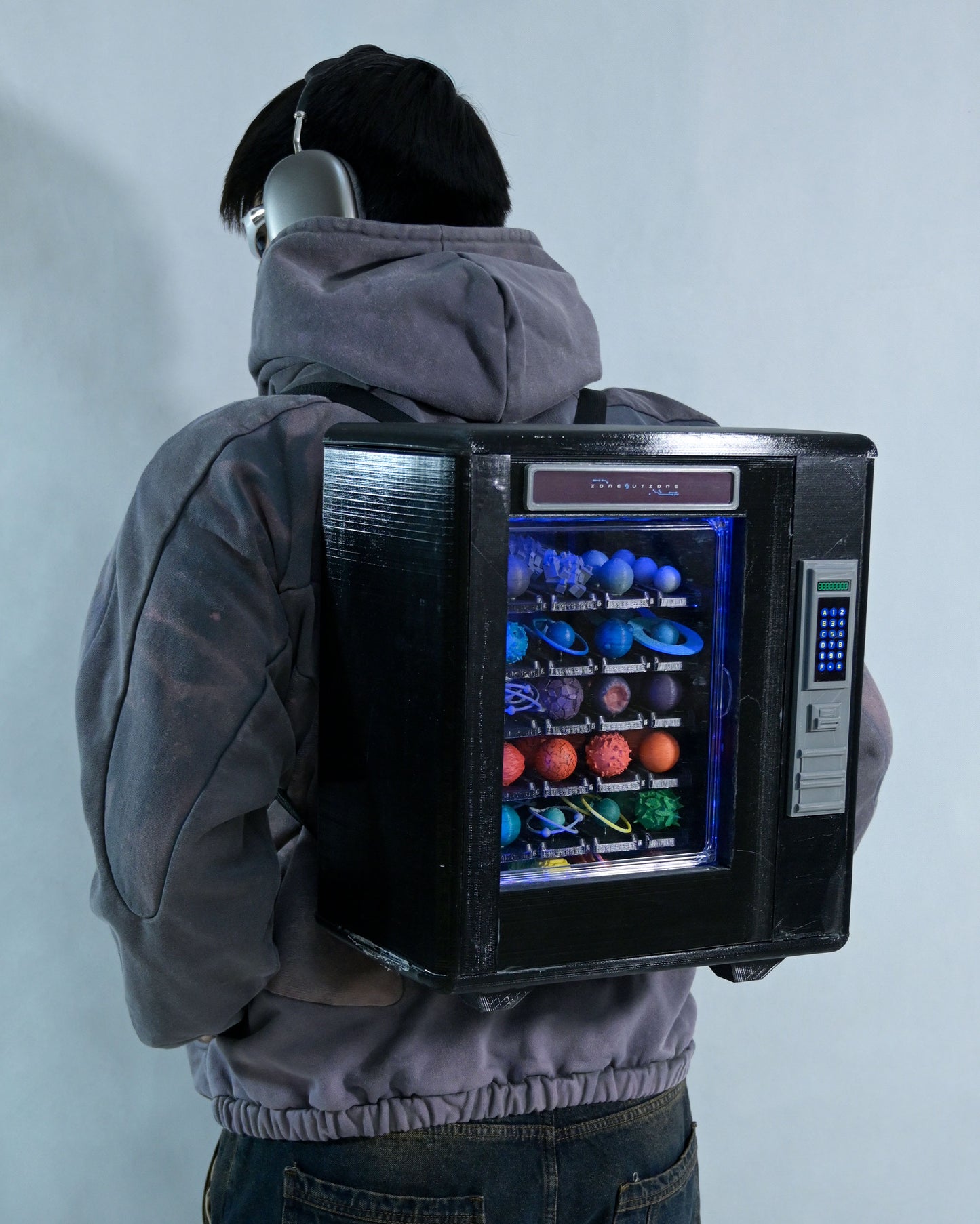 planet vending machine art piece 3D printed backpack, back model