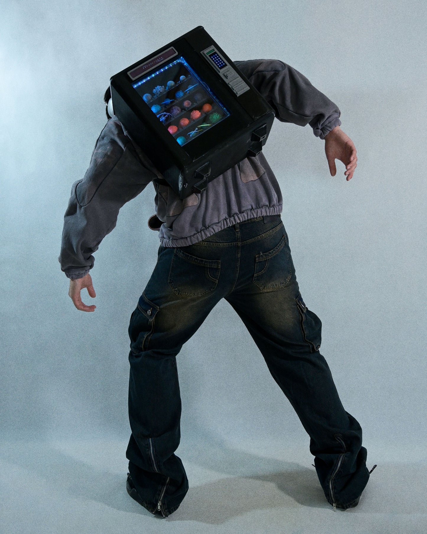 planet vending machine art piece 3D printed backpack, back standing model
