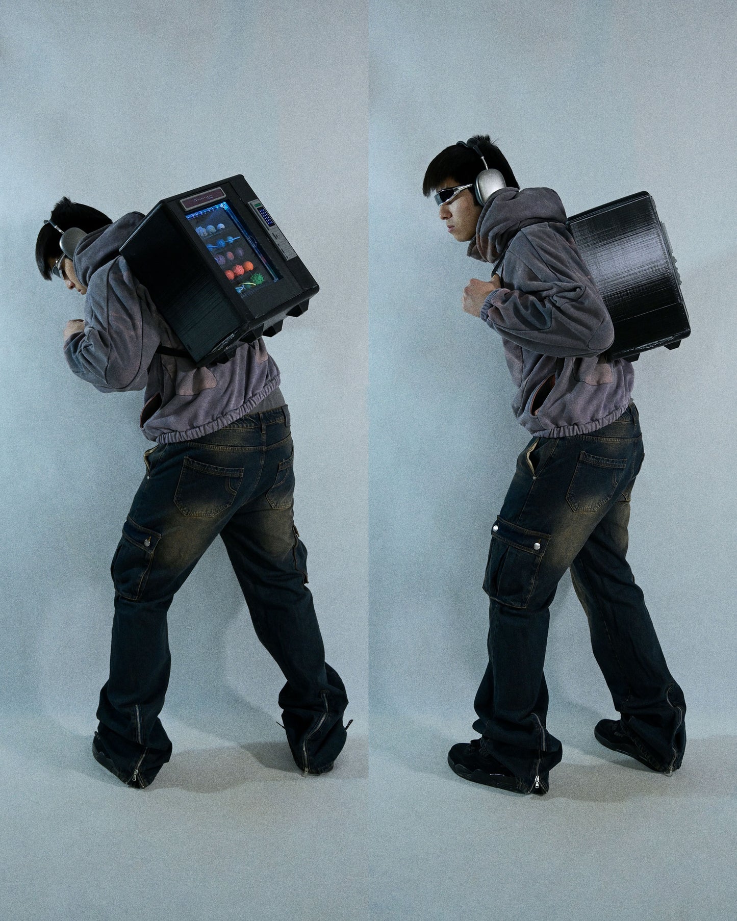 planet vending machine art piece 3D printed backpack, two side model view