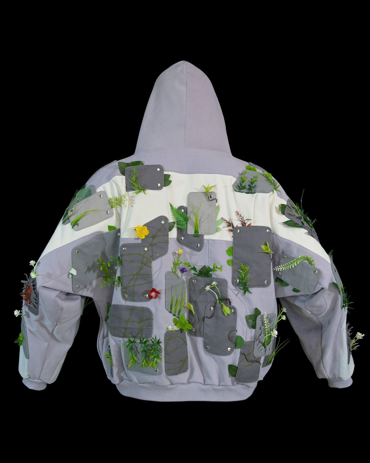 sci-fi archive fashion brutalist nature flowers hoodie, back view
