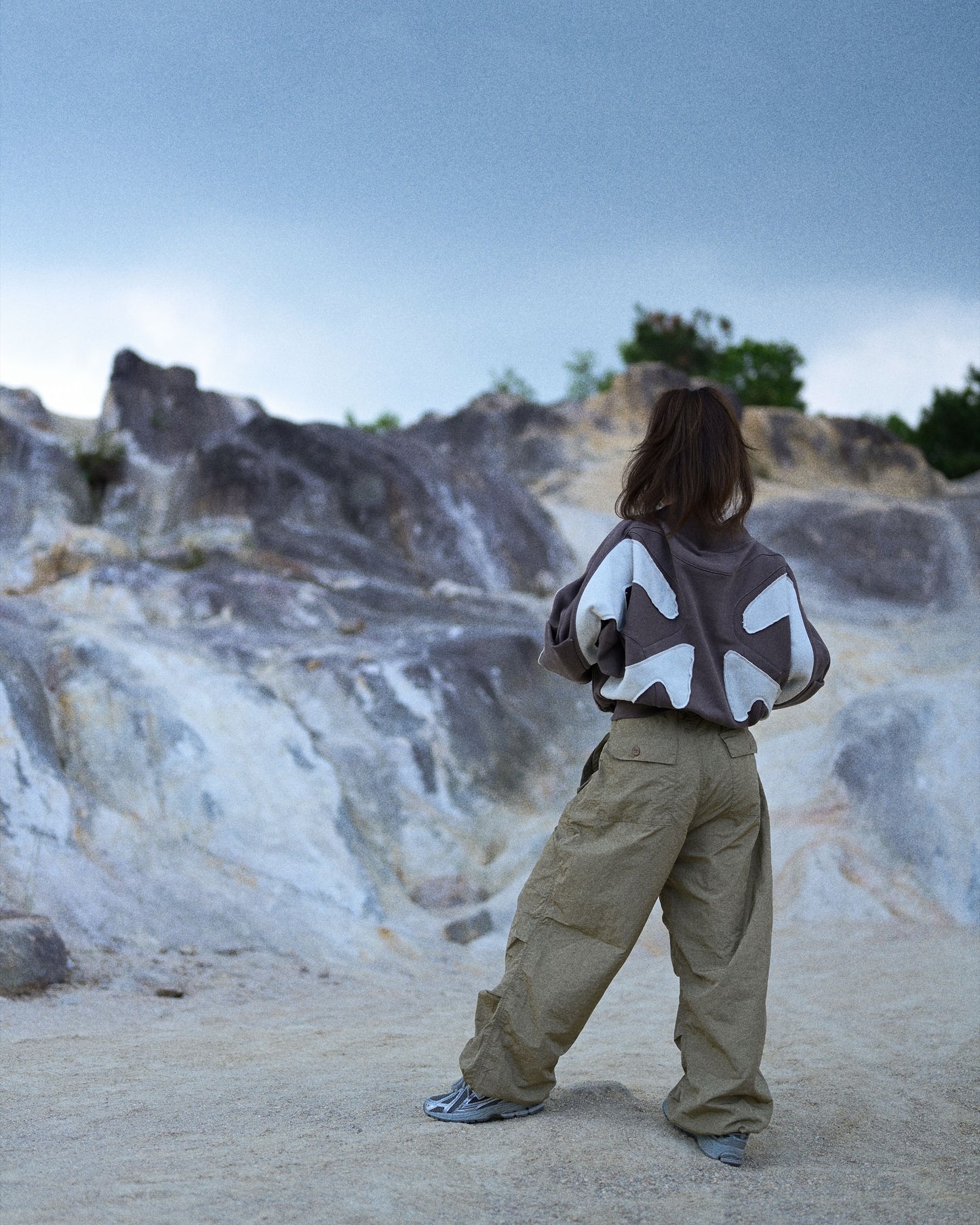 sci-fi women's mocha cropped sweater, back model view