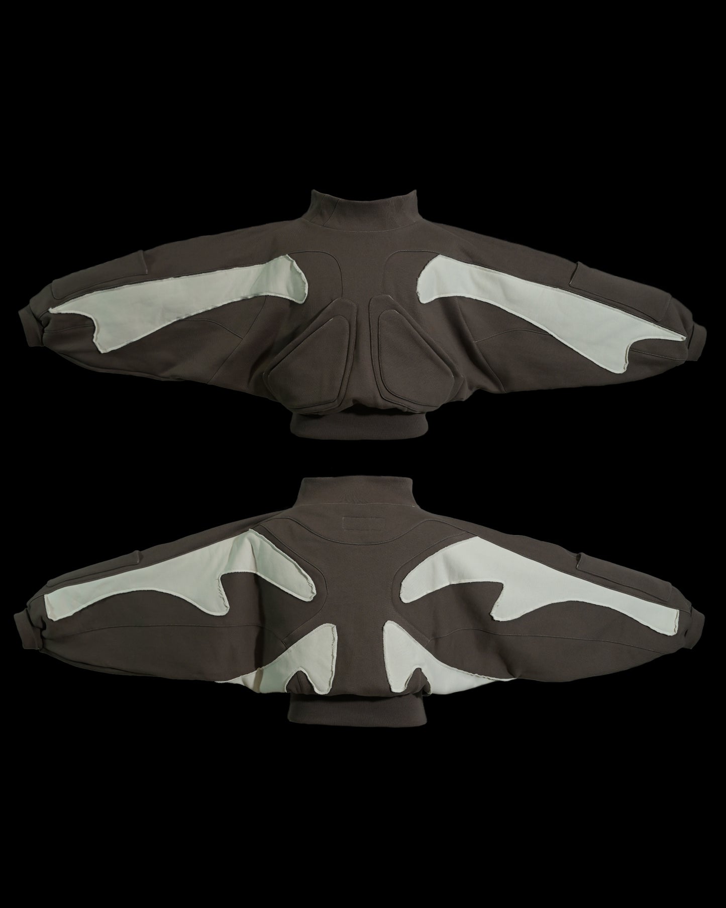 sci-fi women's mocha cropped sweater, front and back view