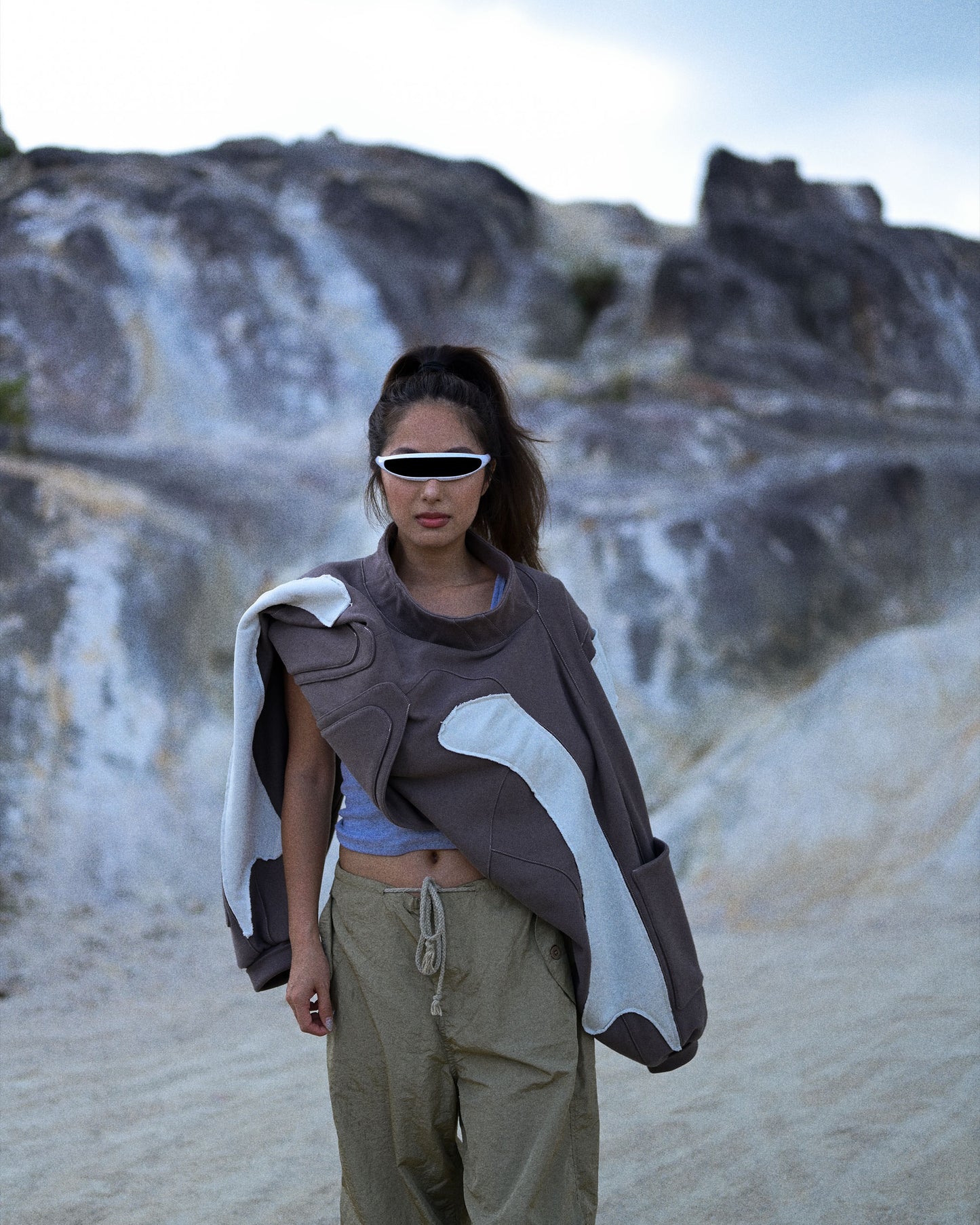 sci-fi women's mocha cropped sweater, front model view
