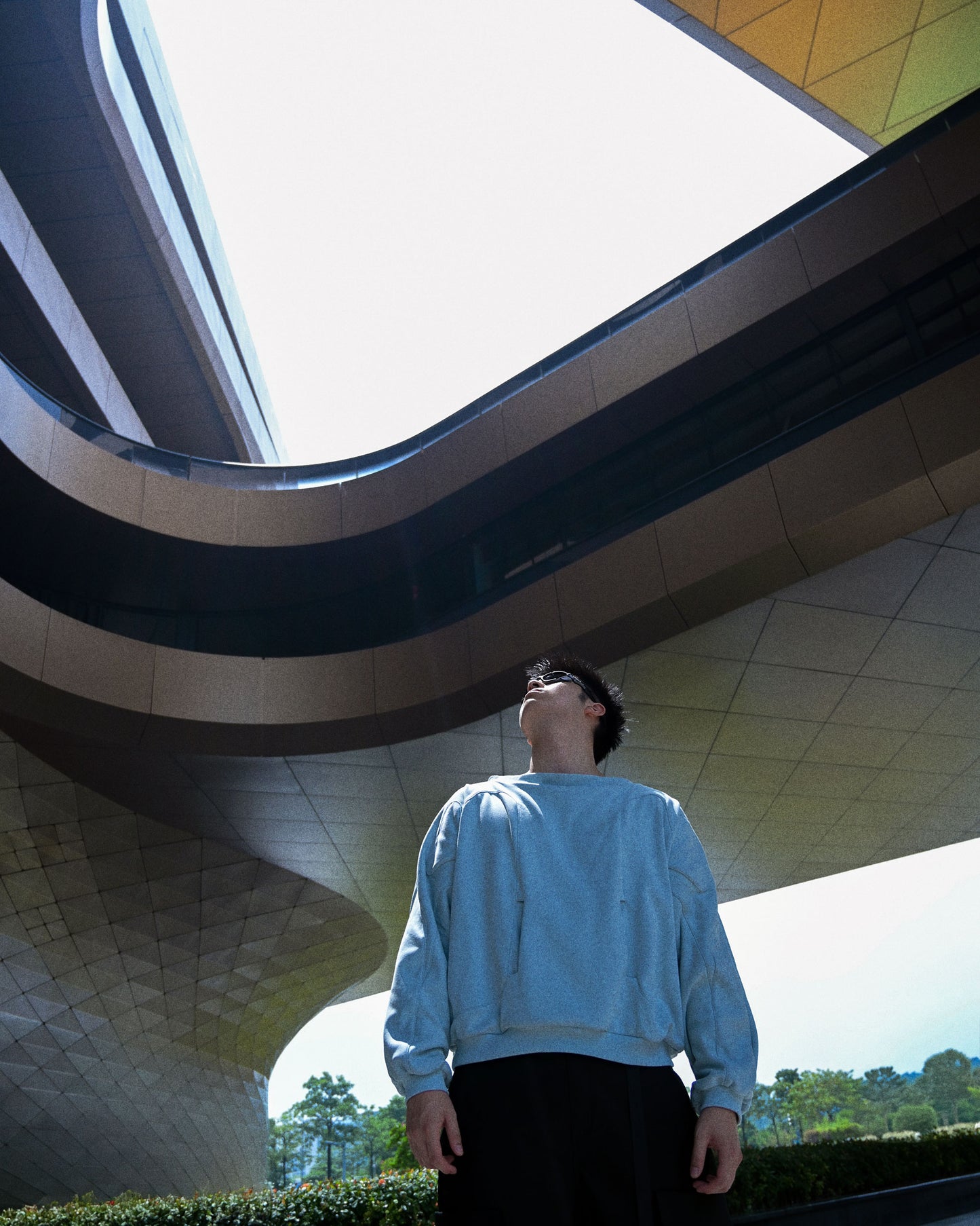 space cyber core streetwear sweater, front model sky view