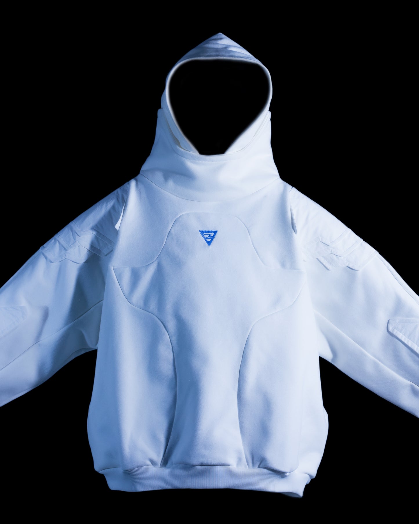 white heavyweight armor blank hoodie, close up view