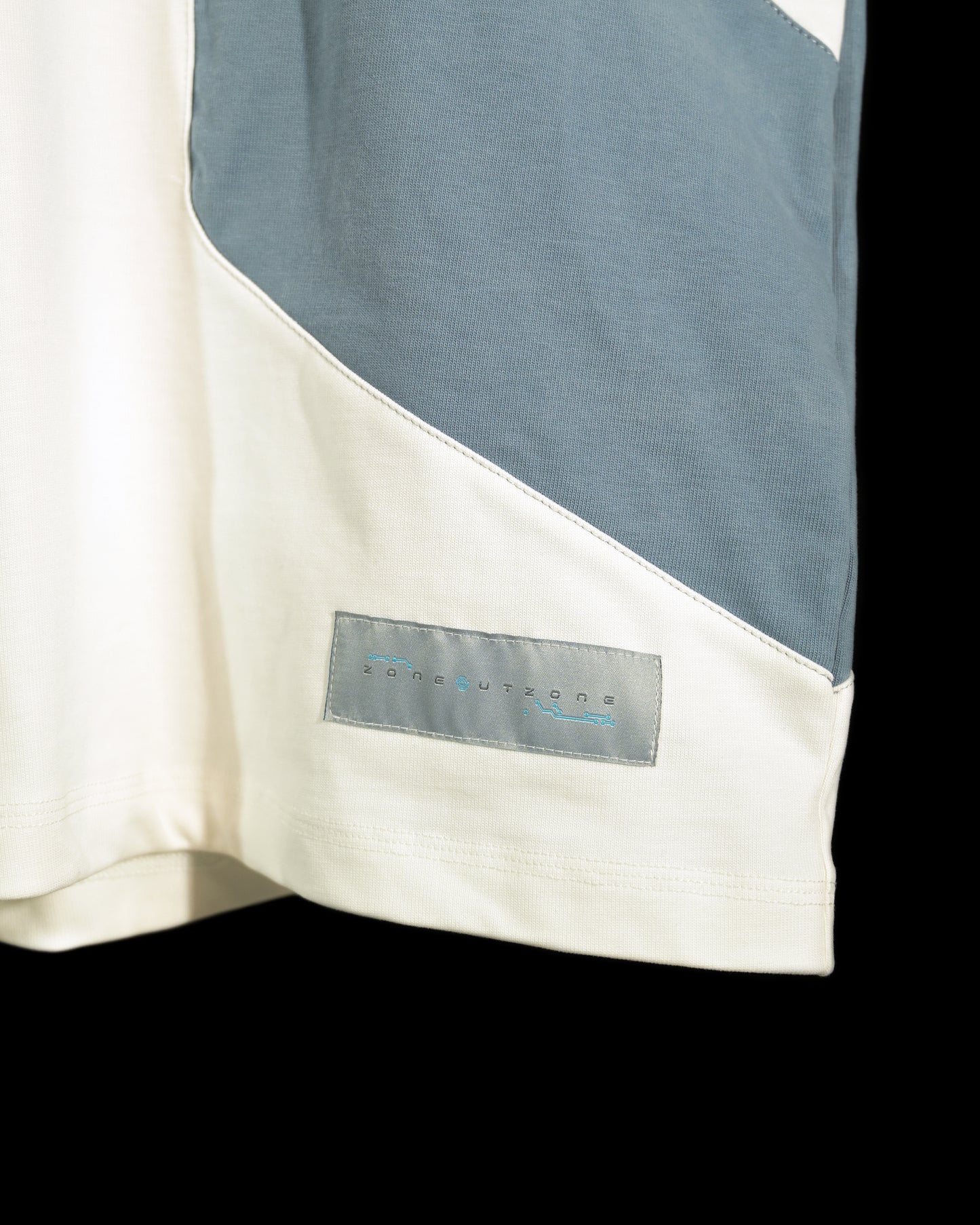 white quantum cyberpunk space tee, woven tag