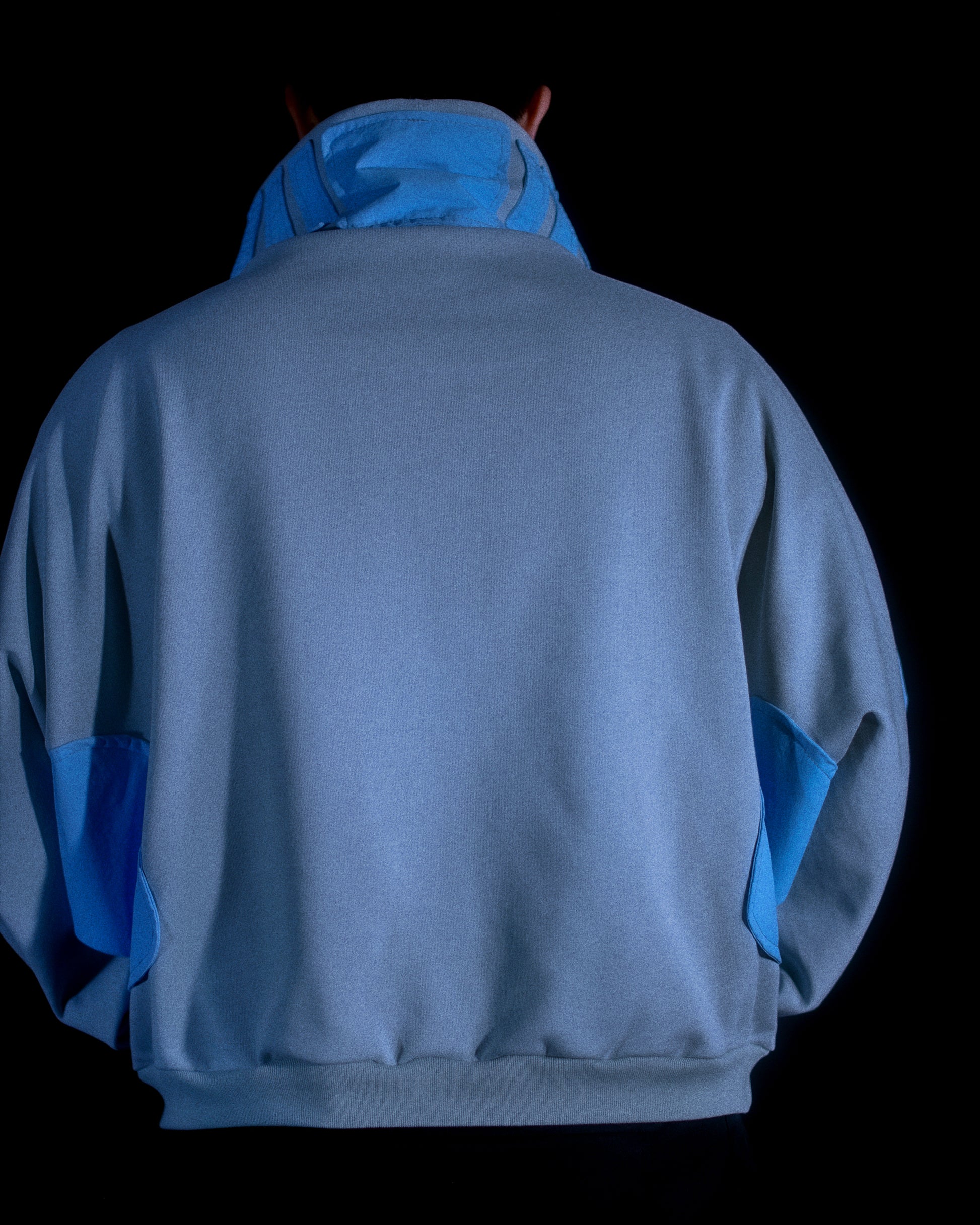 Grey spacepunk archive fashion sweater, back model view