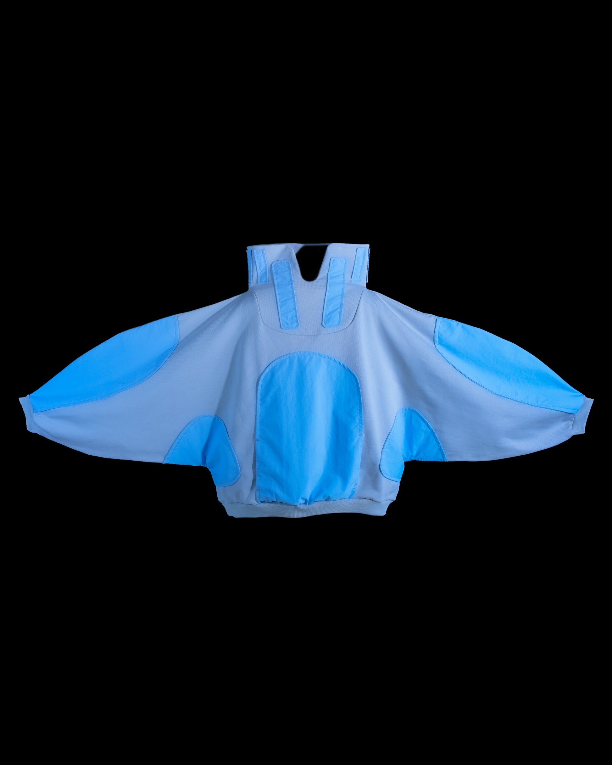 Grey spacepunk archive fashion sweater, front view