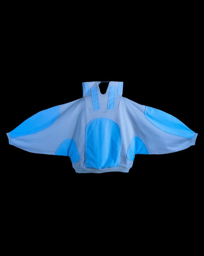 Grey spacepunk archive fashion sweater, front view